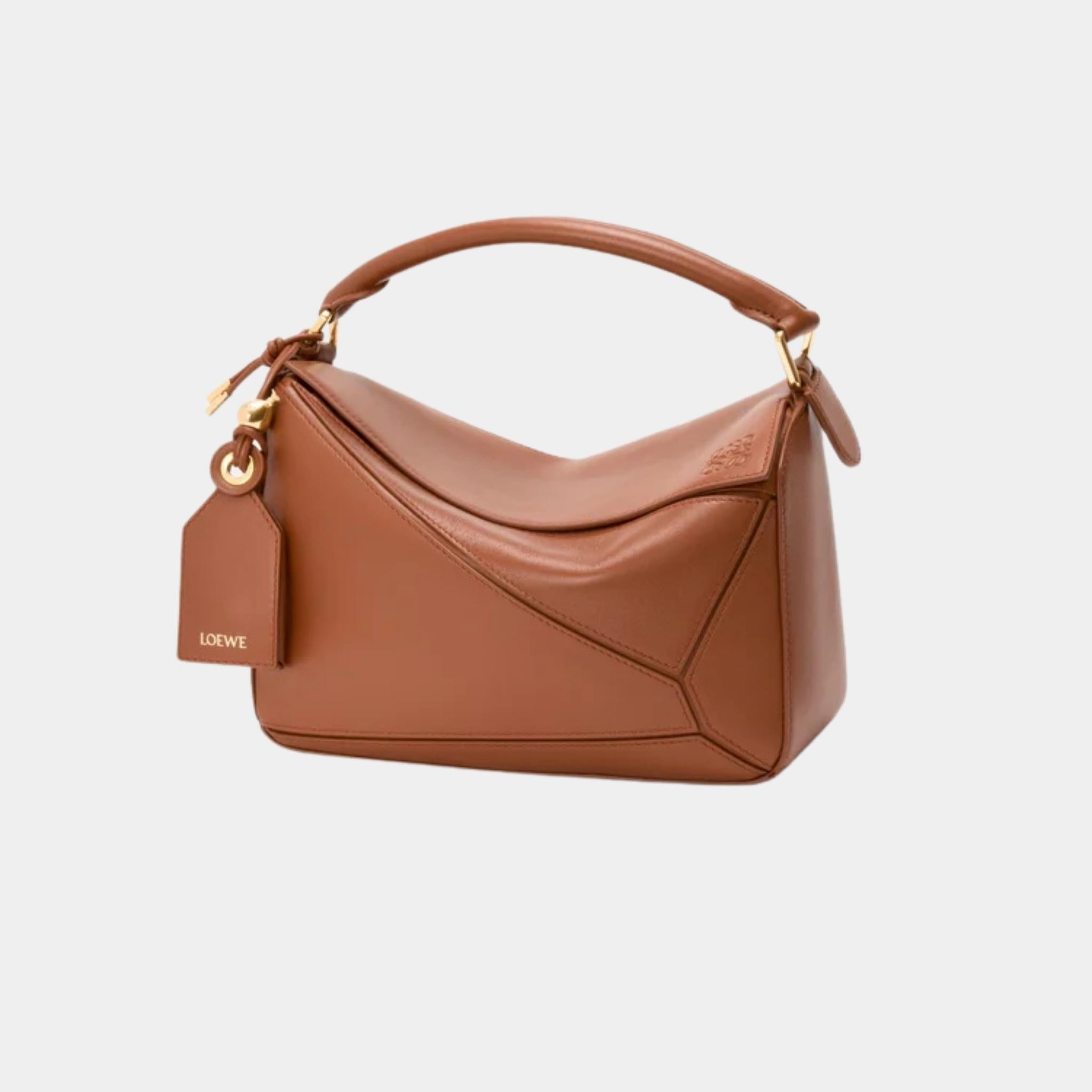 Loewe Small Featherlight Puzzle Bag In Nappa Lambskin, Pecan, Front