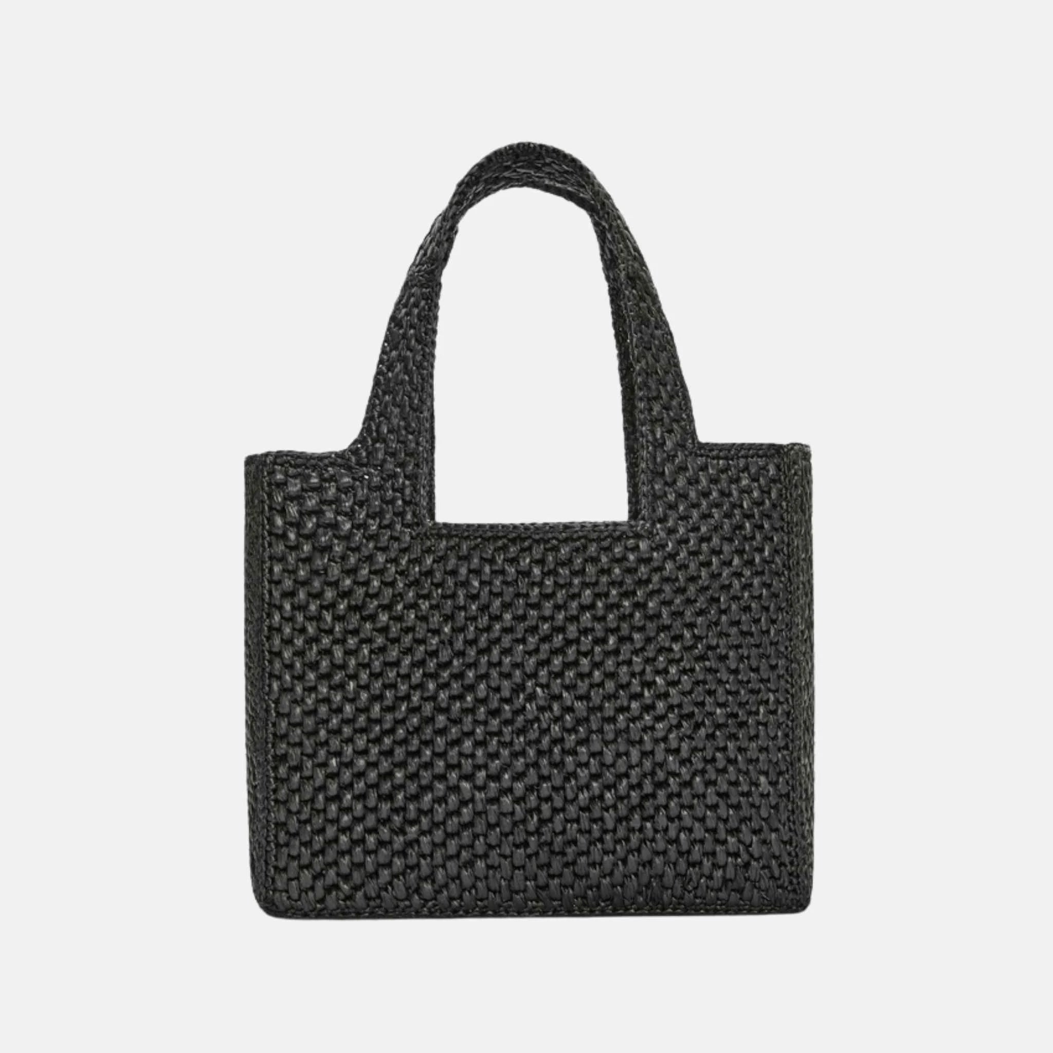 Loewe Small Font Tote in Handwoven Raffia, Black, Back