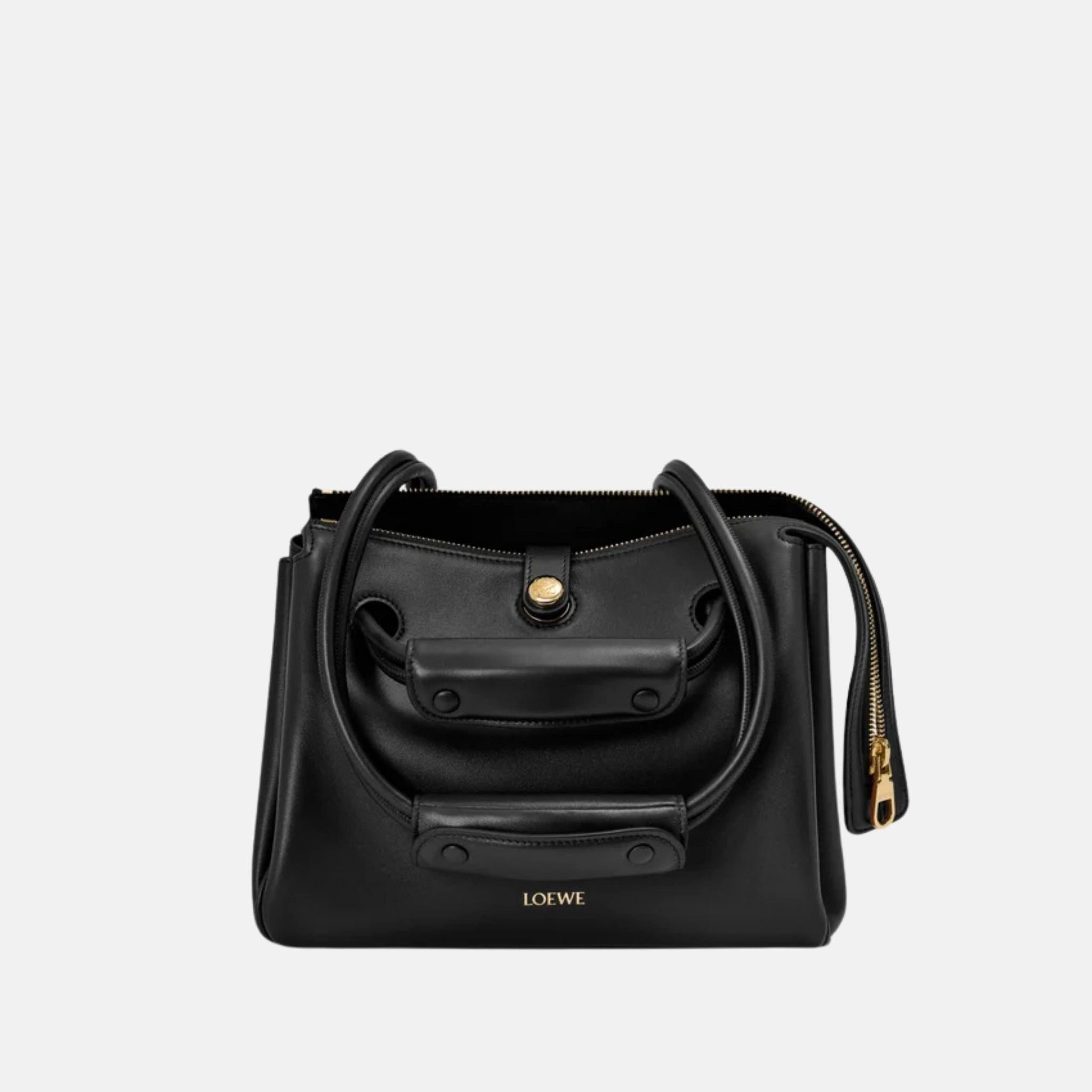 Loewe Small Madrid Bag in Supple Calfskin, Black, Front