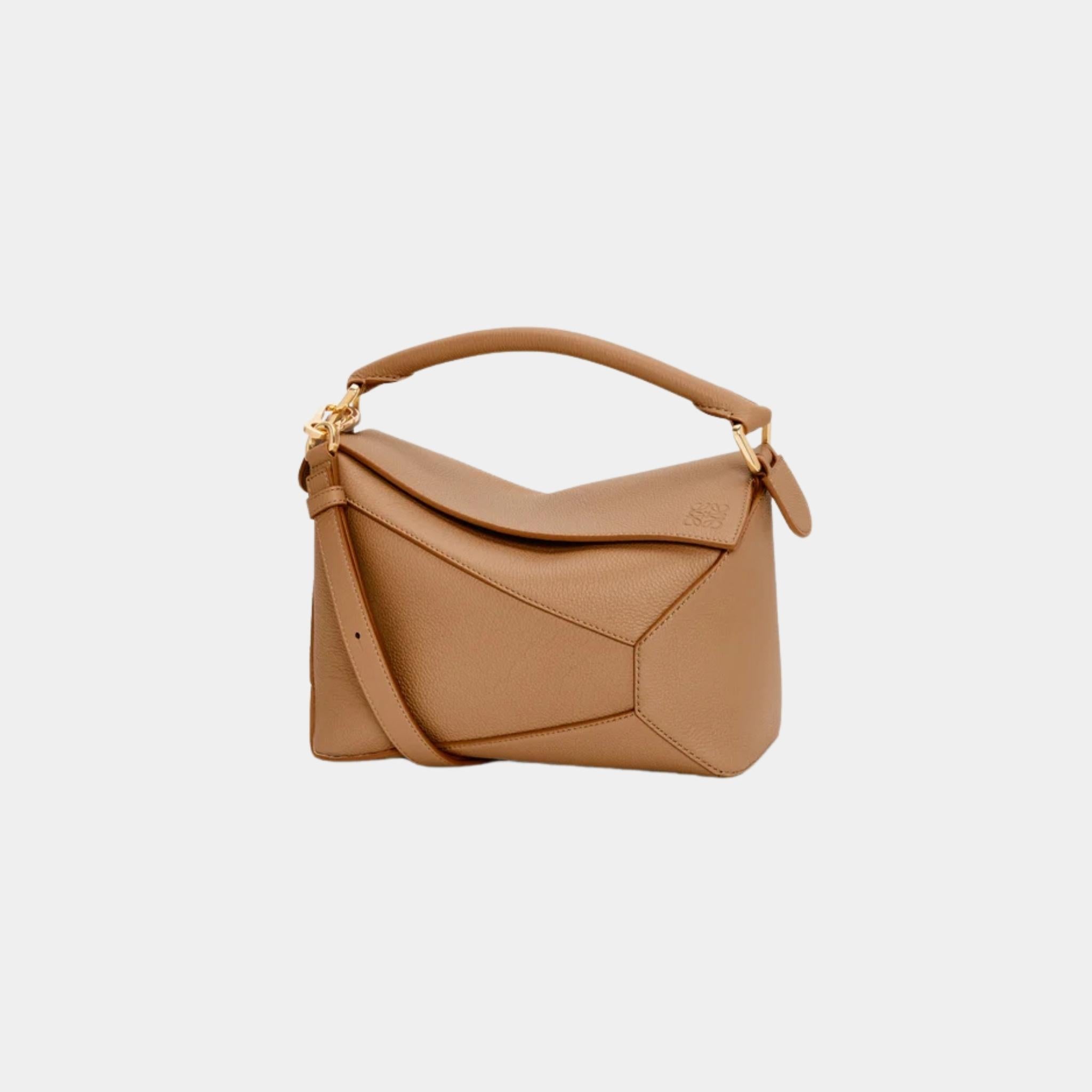 Loewe Small Puzzle Bag In Soft Grained Calfskin, Toffee, Front