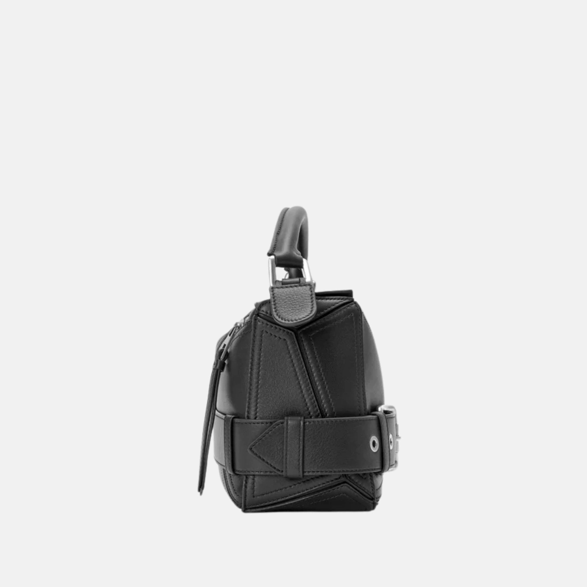 Loewe Small Puzzle Biker Bag in Shiny Calfskin, Black, Side