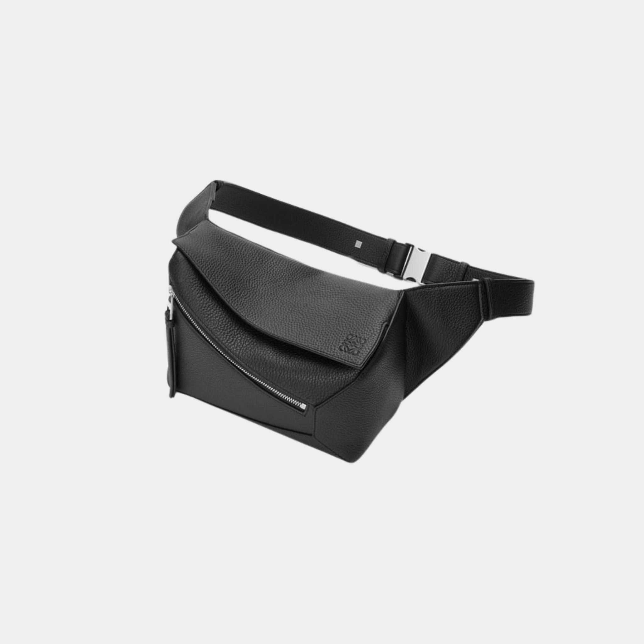 Loewe Small Puzzle Bumbag In Grained Calfskin, Black, Top
