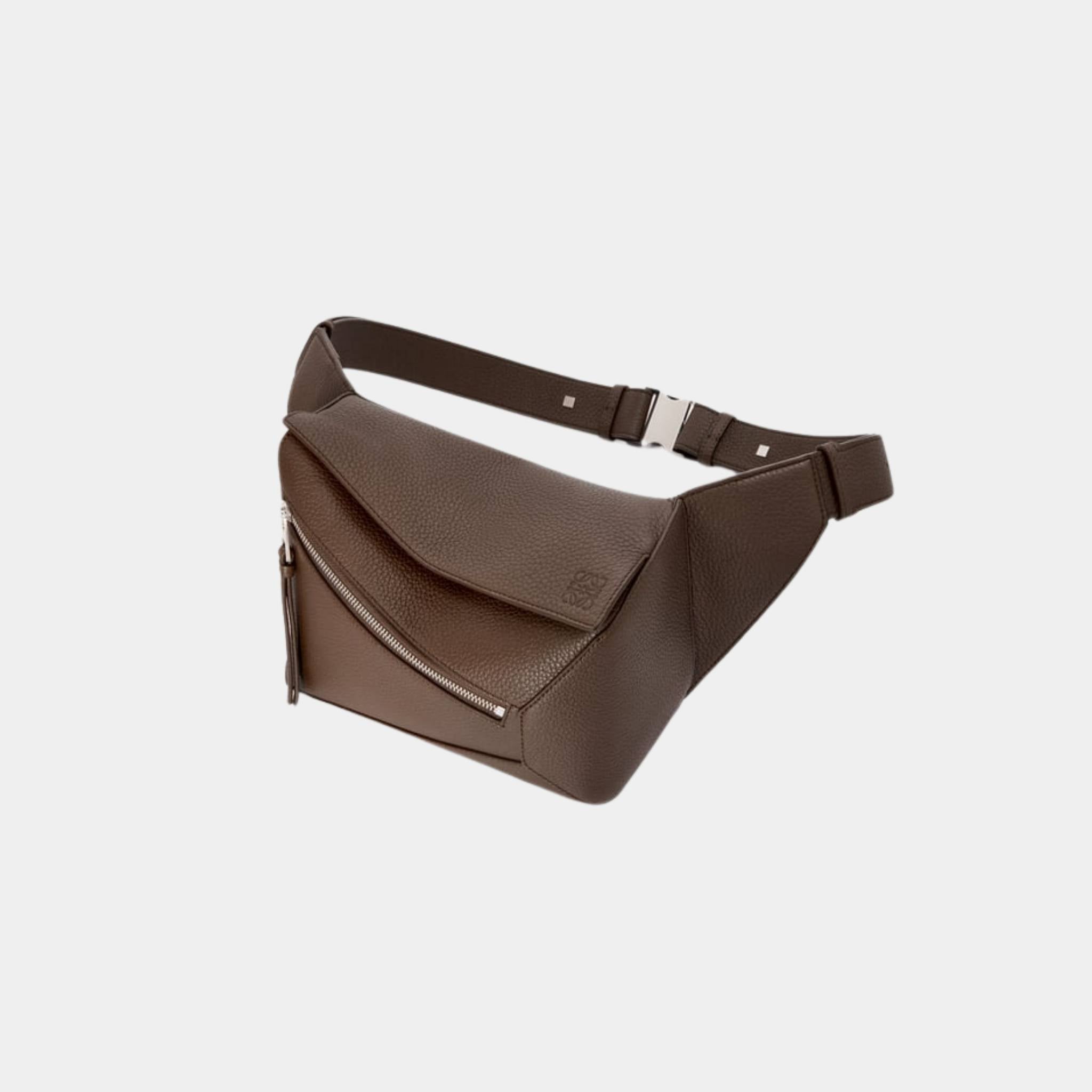 Loewe Small Puzzle Bumbag In Grained Calfskin, Oxblood, Top