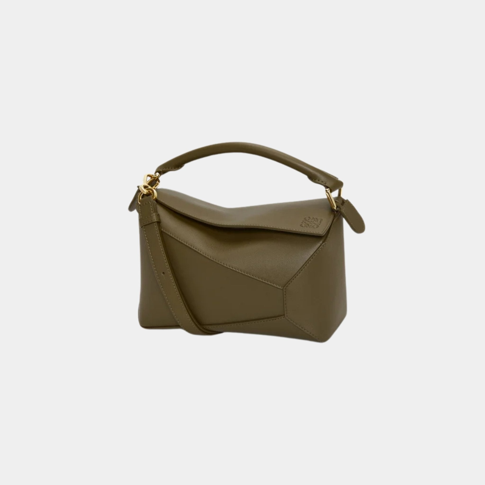 Loewe Small Puzzle Edge Bag In Classic Calfskin, Dark Khaki, Front