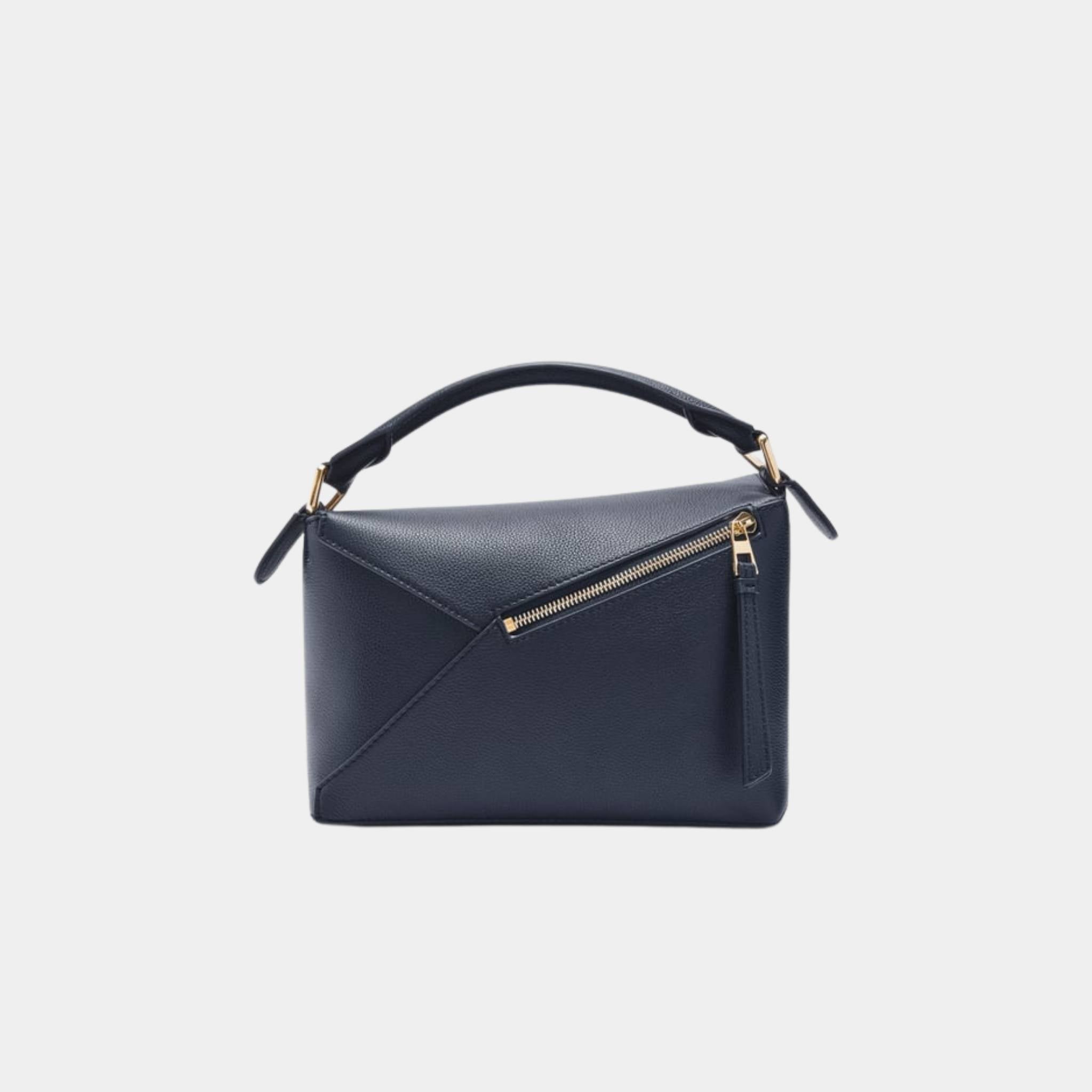 Loewe Small Puzzle Edge Bag In Soft Grained Calfskin, Deep Navy, Back