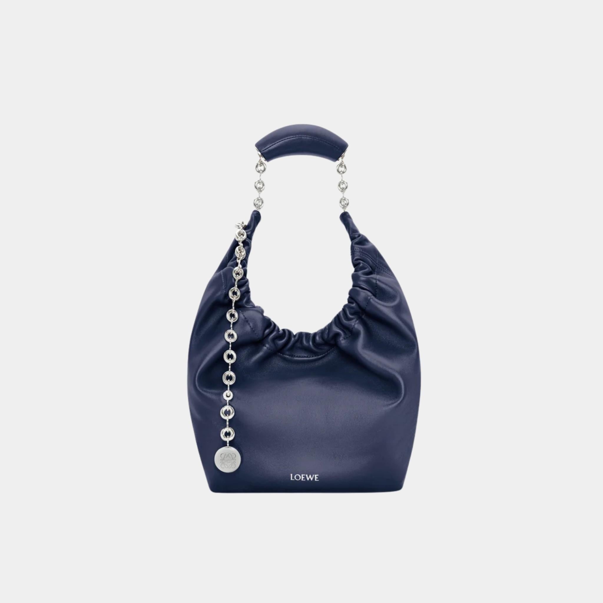 Loewe Small Squeeze Bag In Mellow Nappa Lambskin, Abyss Blue, Front