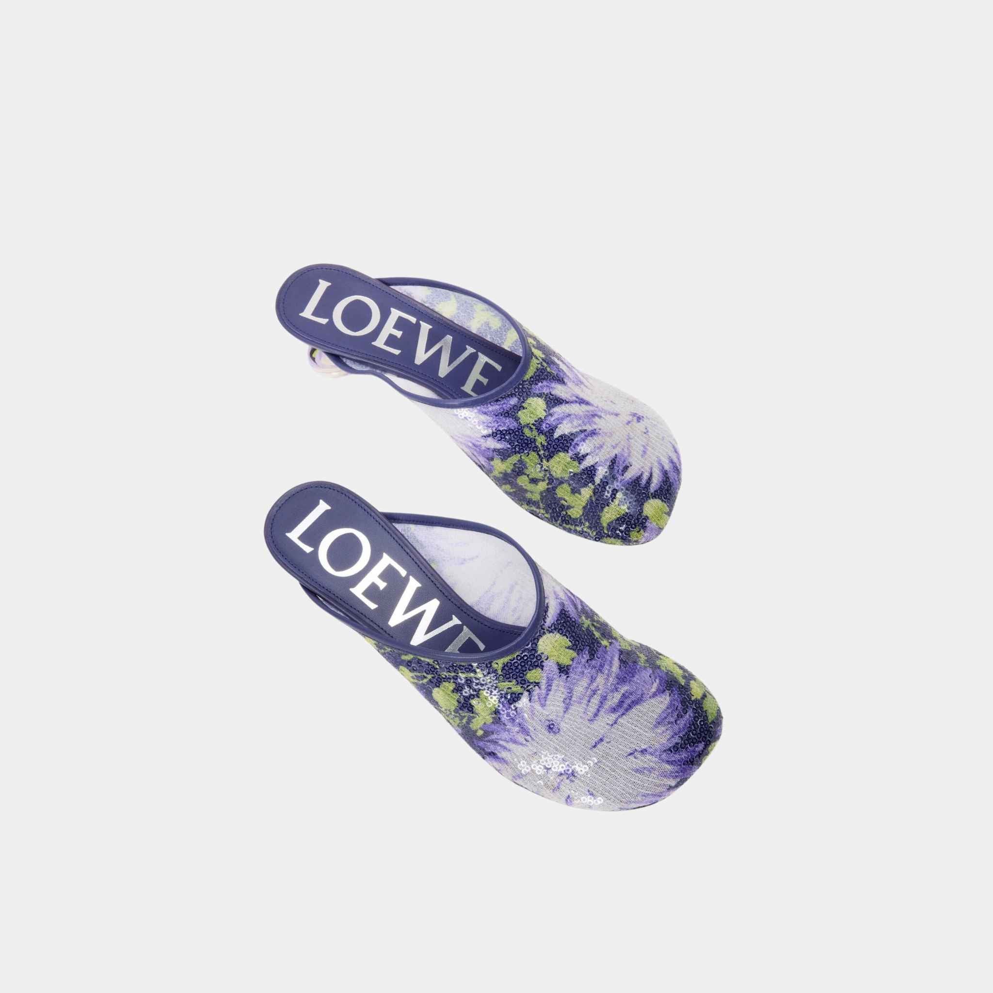 Loewe Toy Mule With Floral Print Sequins, Navy, Lilac, Top