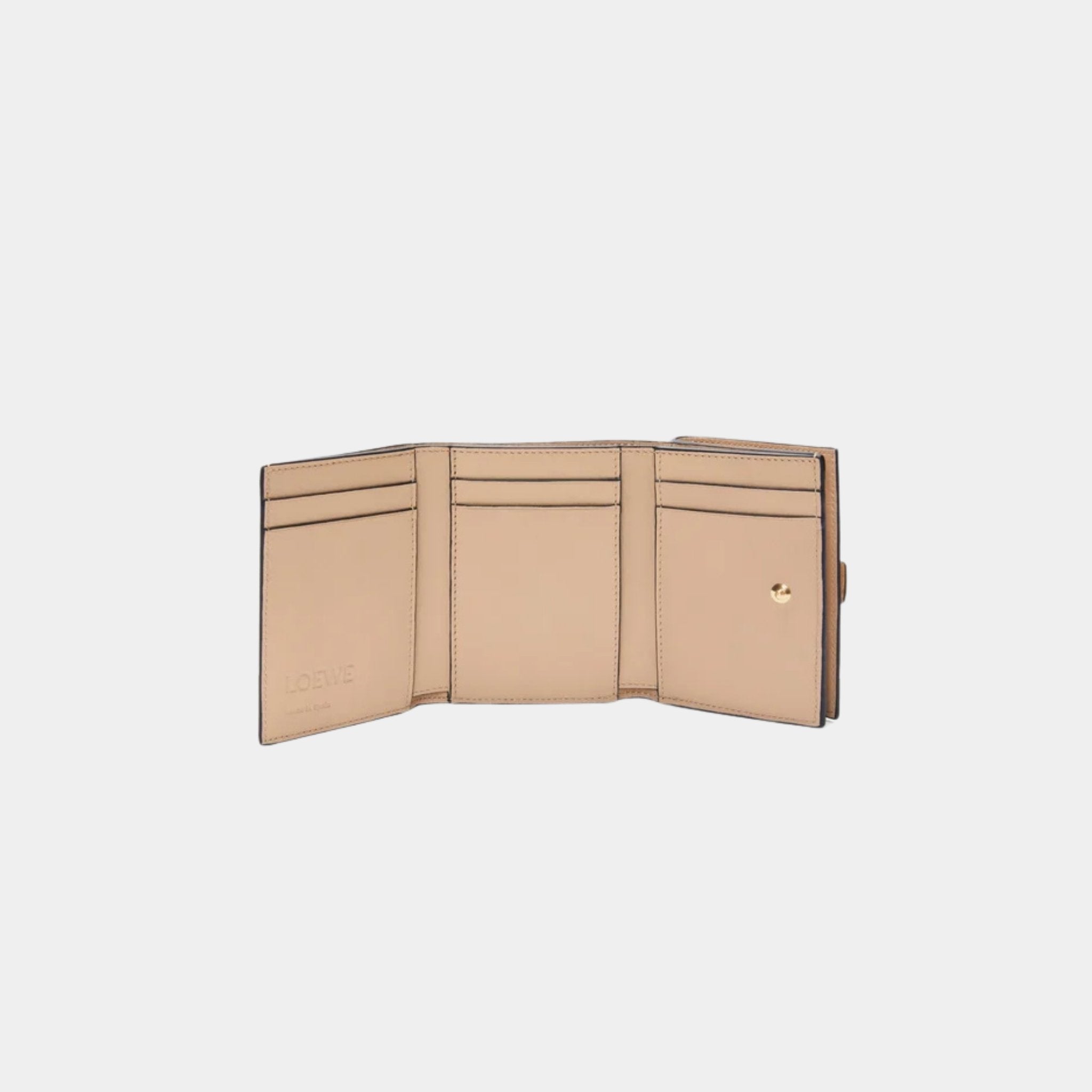 Loewe Trifold Wallet In Soft Grained Calfskin, Biscuit, Open