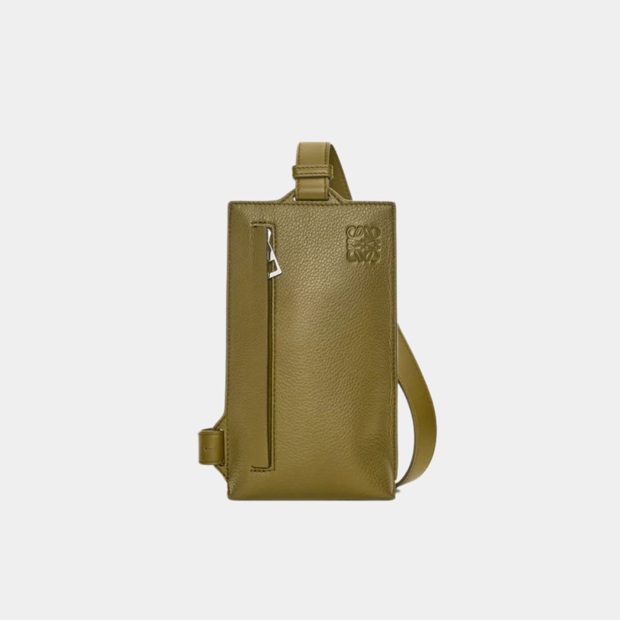 Loewe Vertical T-bag Soft Grained Calfskin, Olive Green, Front