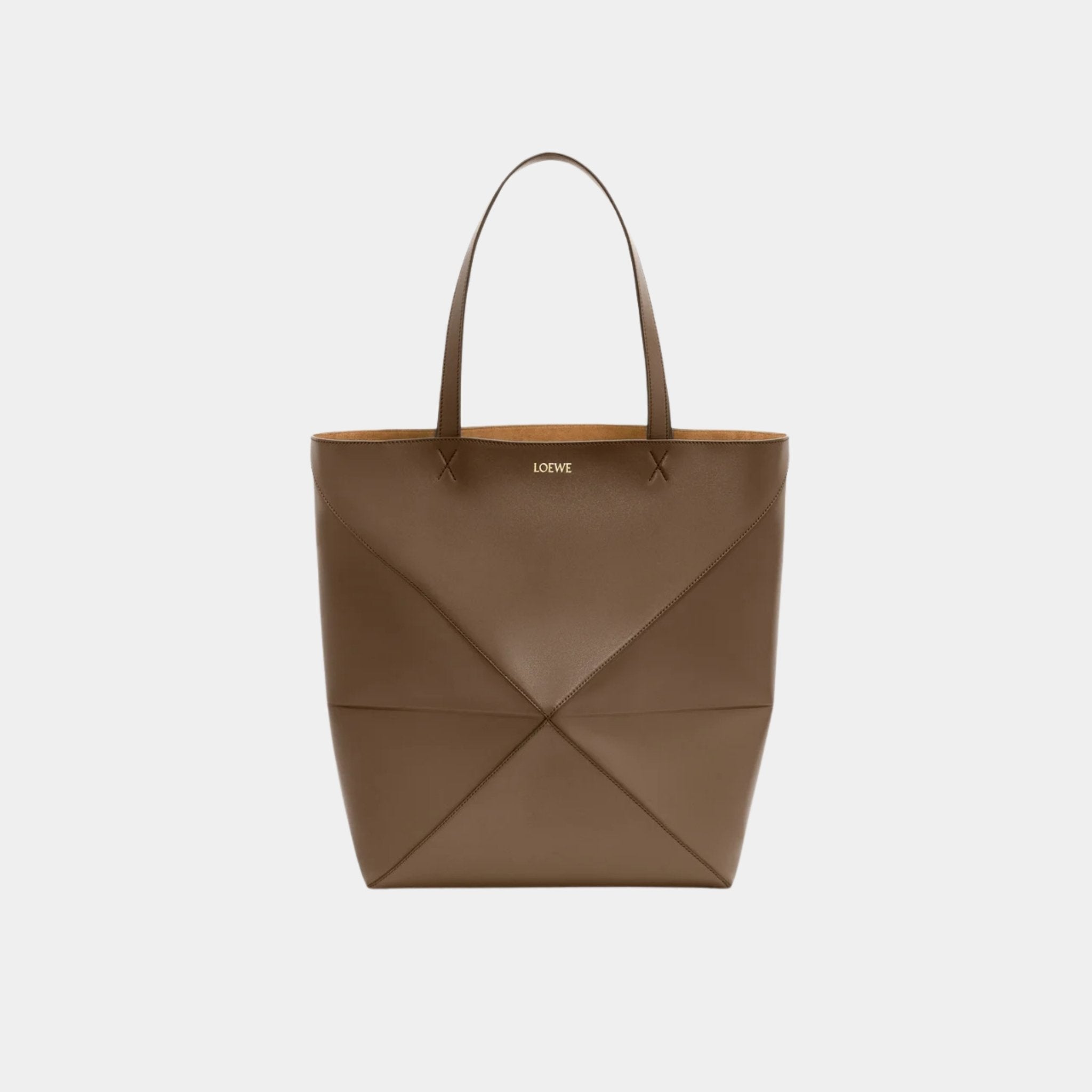 Loewe XL Puzzle Fold Tote Bag Shiny Calf Leather, Amber, Front