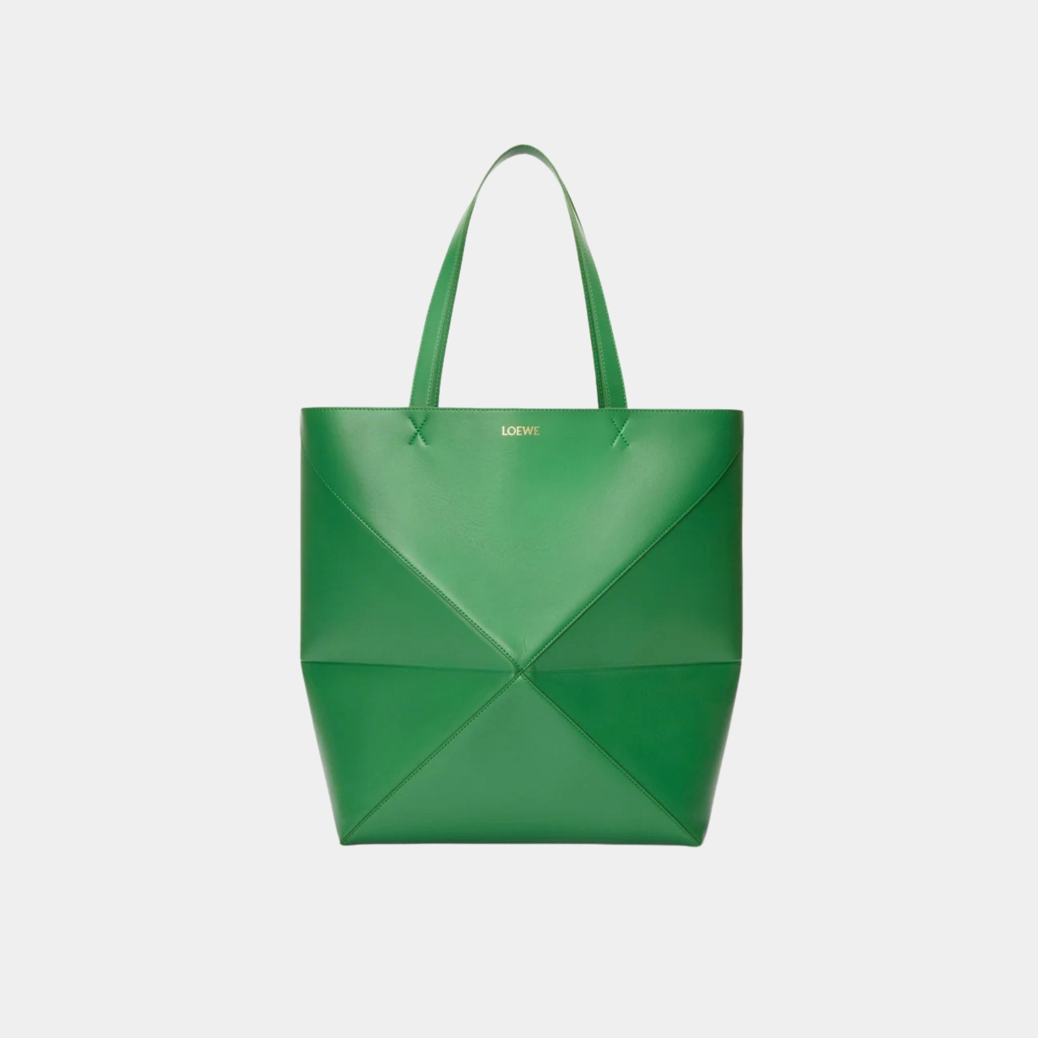 Loewe XL Puzzle Fold Tote Bag Shiny Calf Leather, Tropical Green, Front
