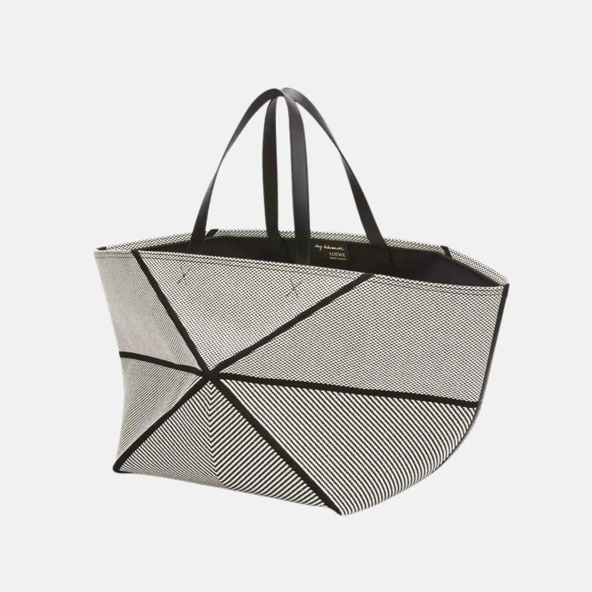 Loewe XXL Puzzle Fold Tote in Canvas Jacquard and Calfskin, Side