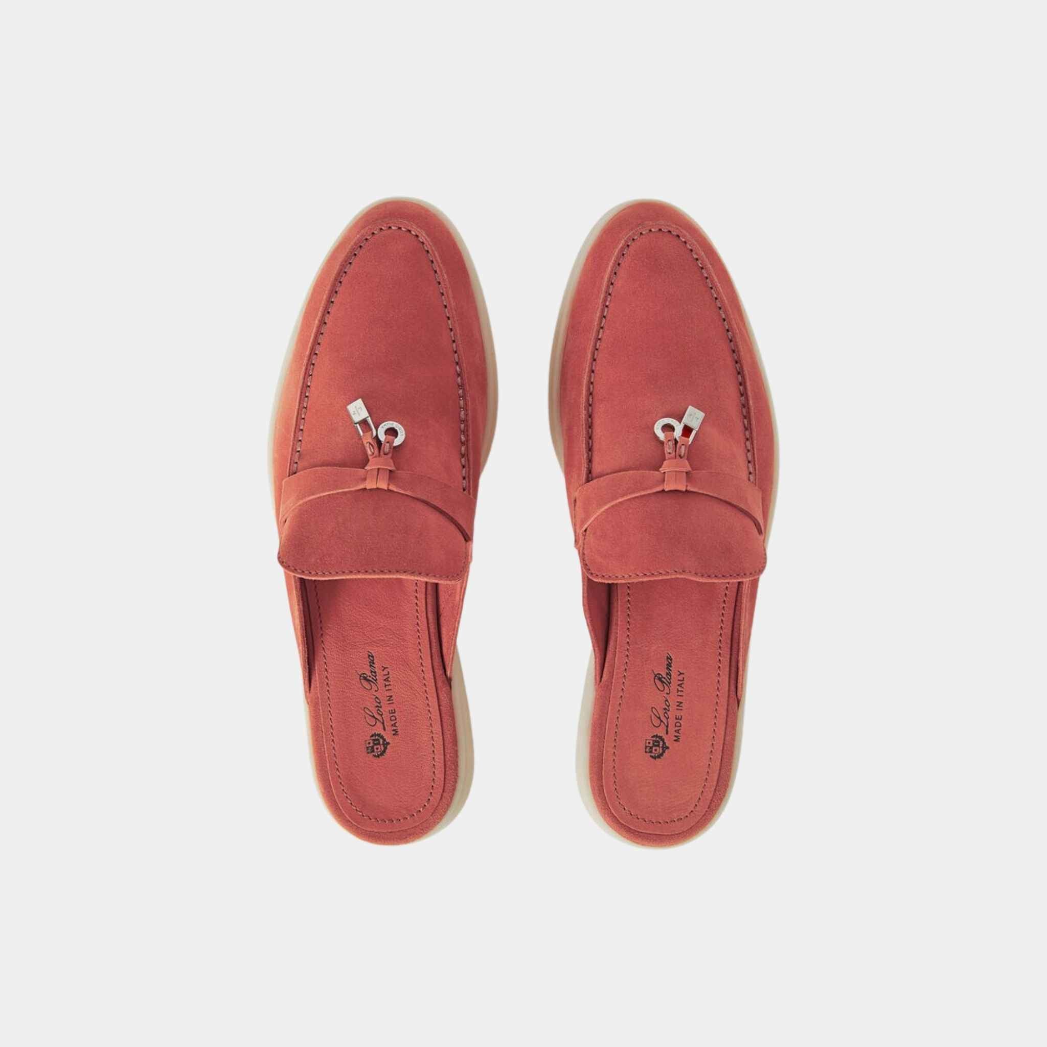 Loro Piana Babouche Charms Walk Loafers Suede, Orange Flame, Top