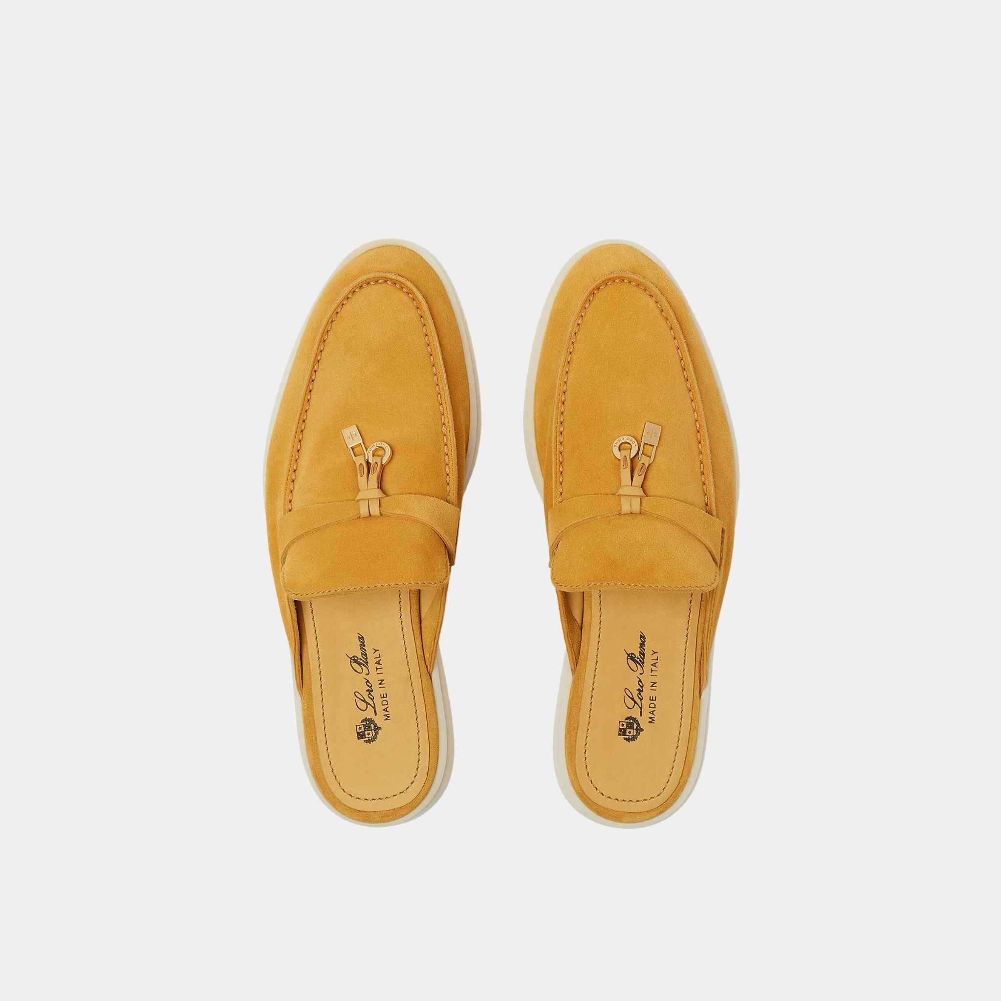 Loro Piana Babouche Charms Walk Loafers Suede, Saffron Tea, Top