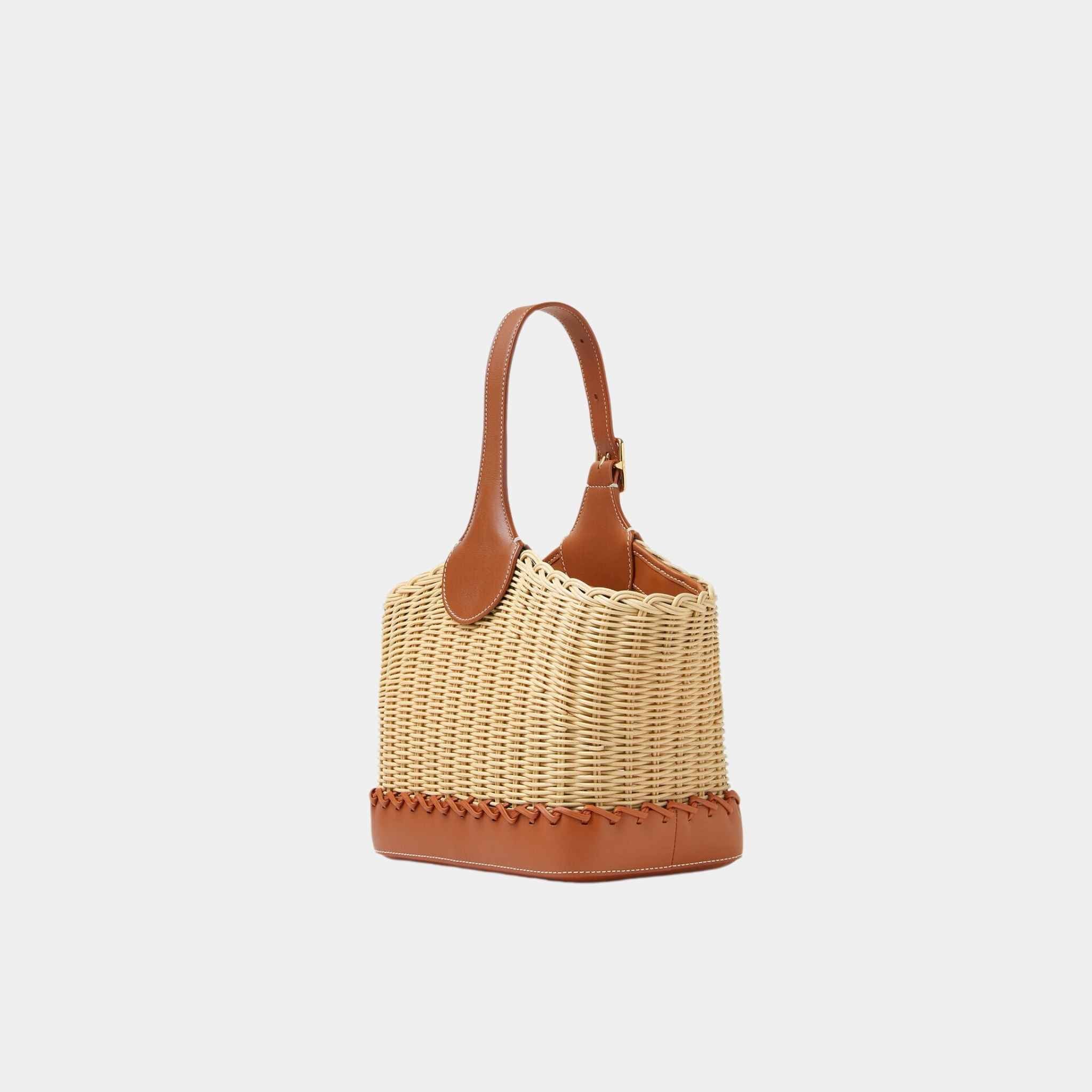 Loro Piana Bobbin Bucket Bag Wicker, Warm Tan, Back