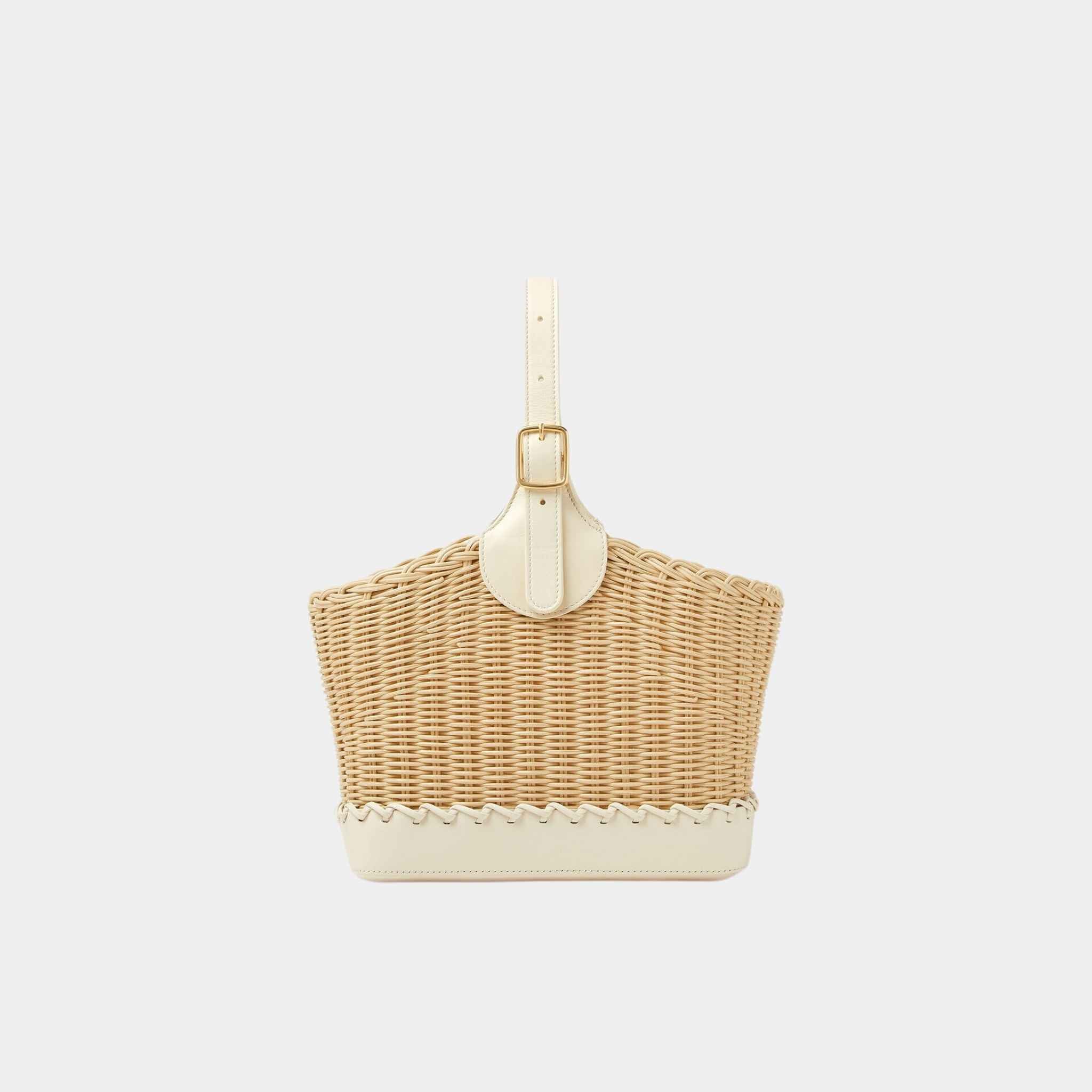 Loro Piana Bobbin Bucket Bag Wicker, Whisper White, Front