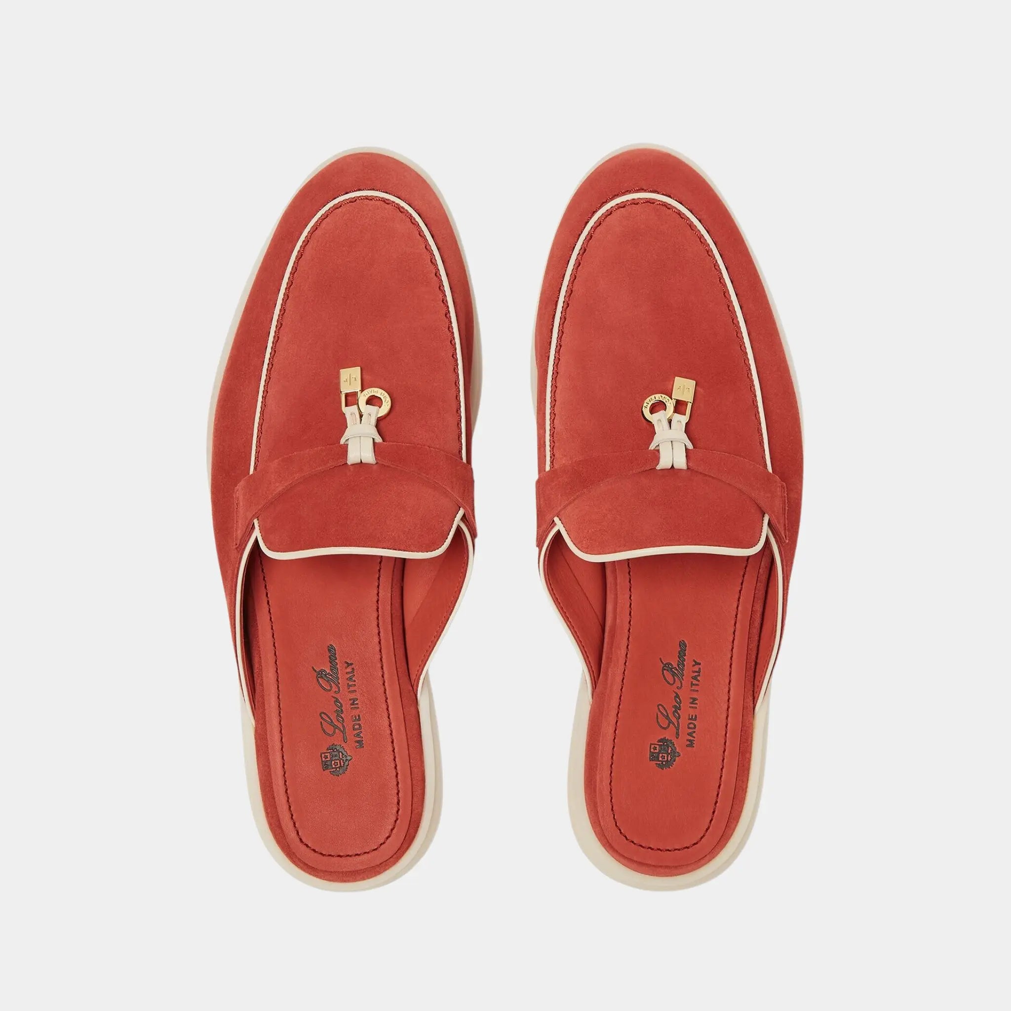 Loro Piana Charms Walk Babouche Loafer With Leather Piping, Windsor Red, Top