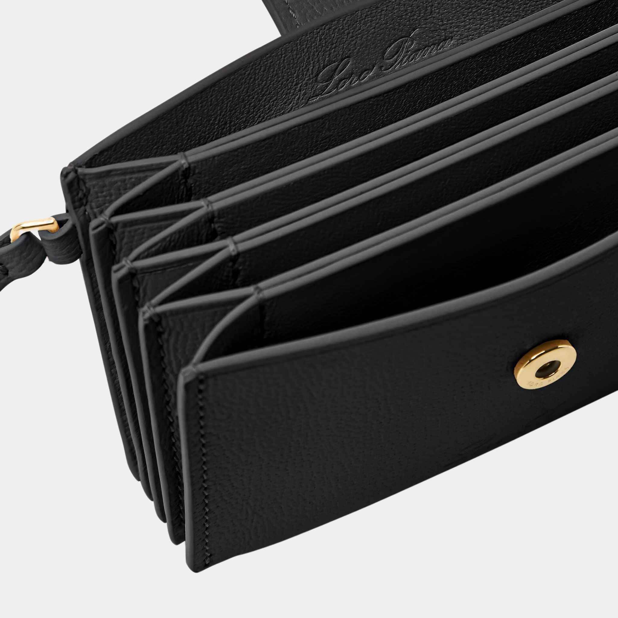 Loro Piana Extra Cardholder Calfskin With Snap Button Closure, Black, Closeup