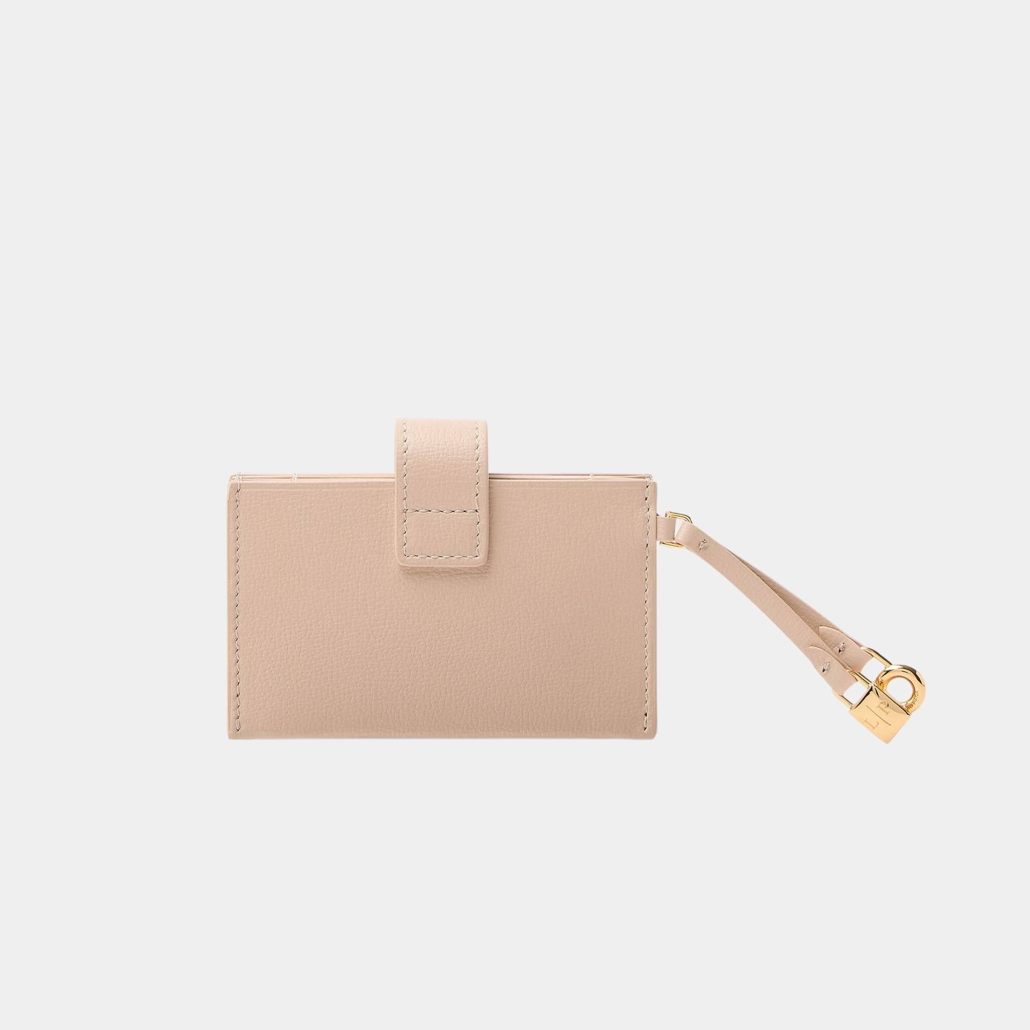 Loro Piana Extra Cardholder Calfskin With Snap Button Closure, Creamed Honey, Back