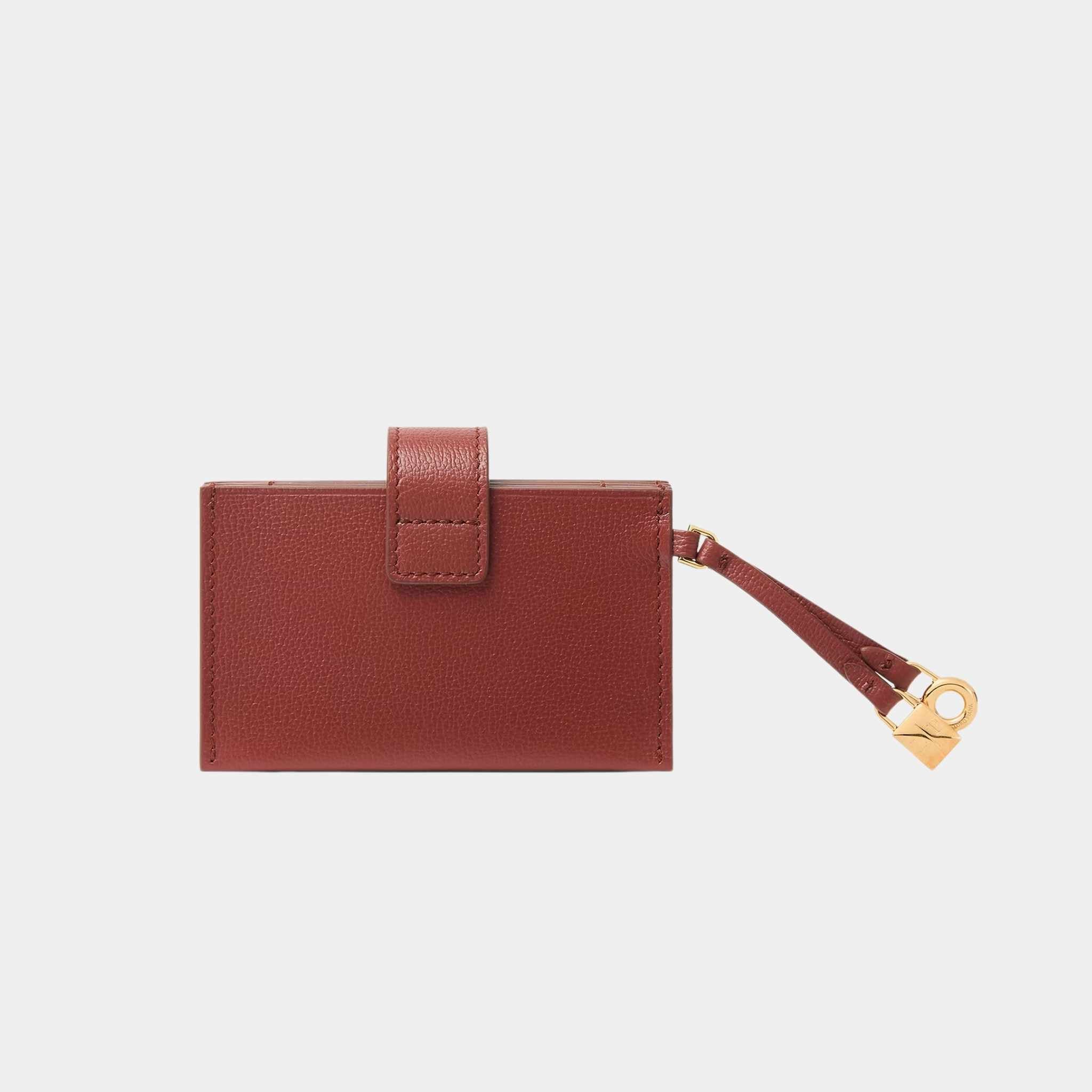 Loro Piana Extra Cardholder Calfskin With Snap Button Closure, Deep Kummel, Back