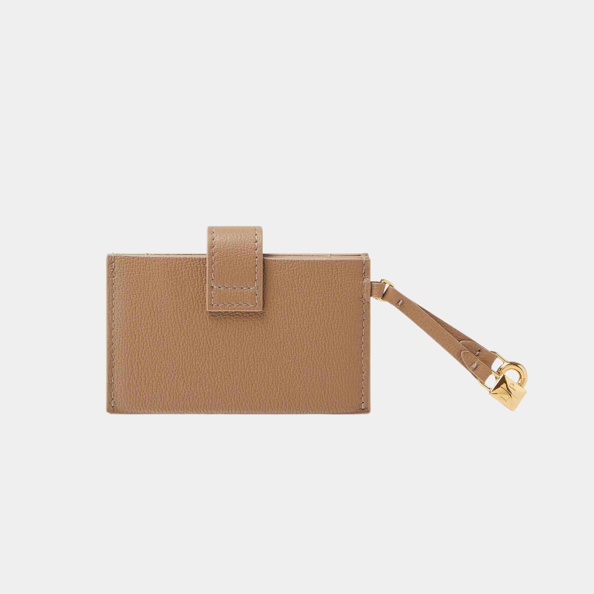 Loro Piana Extra Cardholder Calfskin With Snap Button Closure, Light Mastic, Back