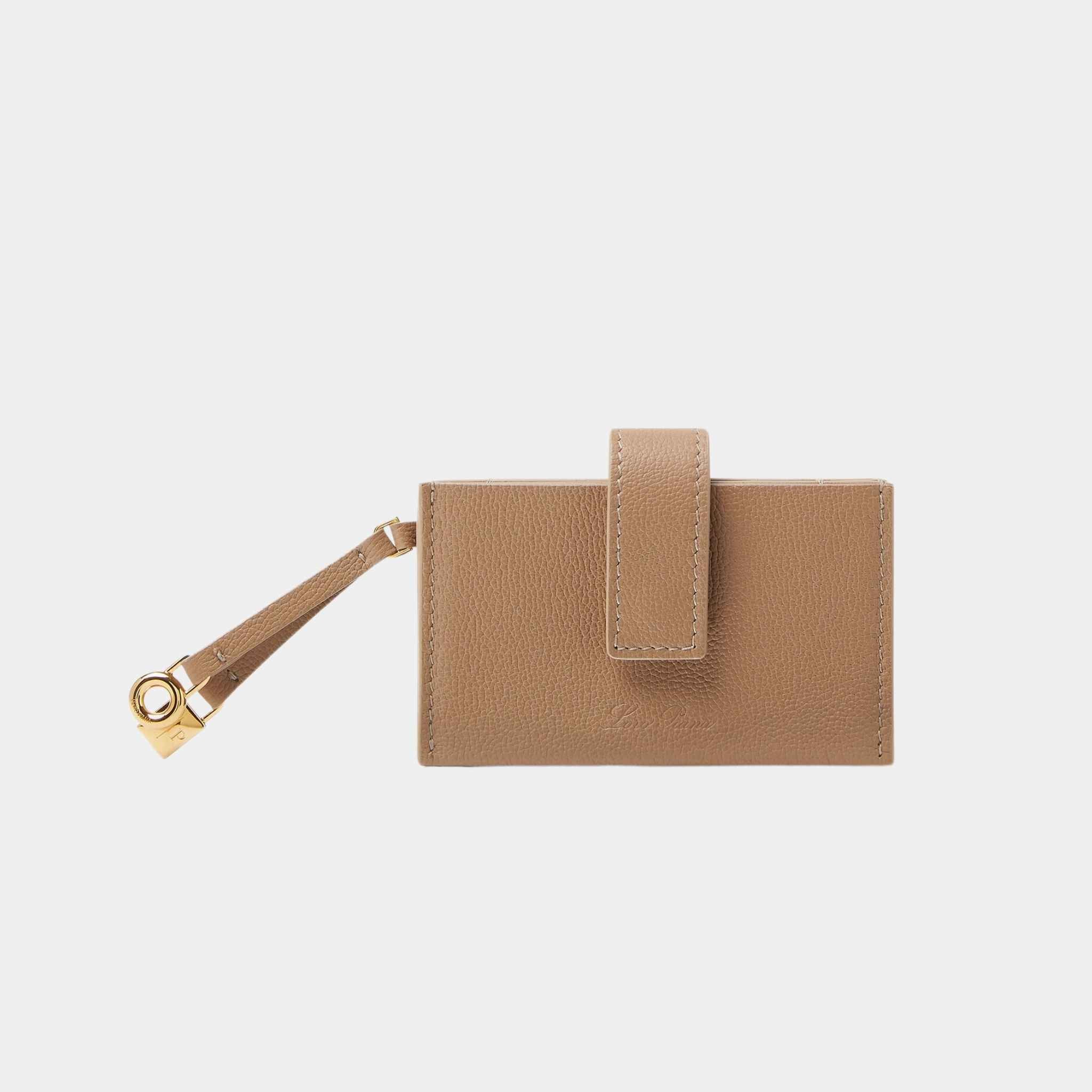 Loro Piana Extra Cardholder Calfskin With Snap Button Closure, Light Mastic, Front