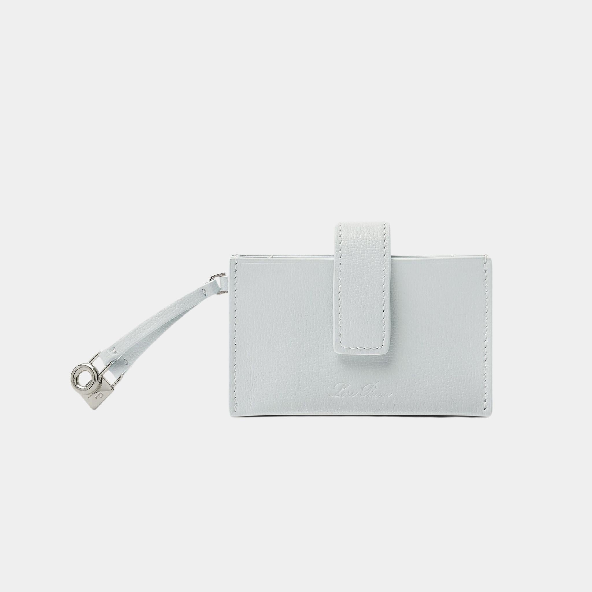 Loro Piana Extra Cardholder Calfskin With Snap Button Closure, Sky Breeze, Front