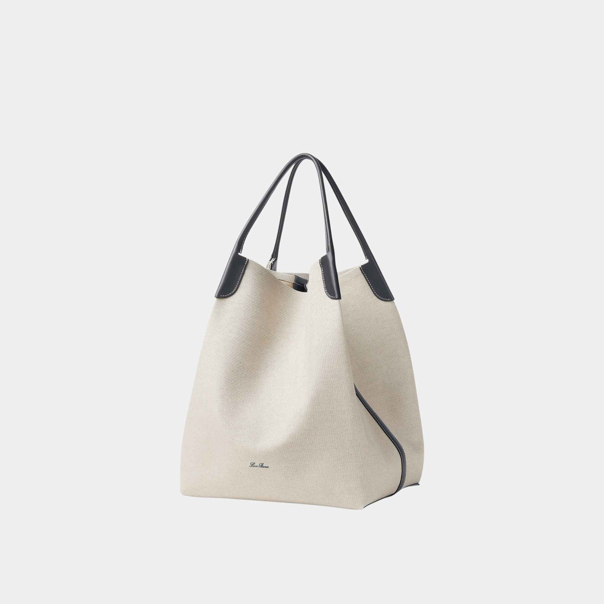 Loro Piana Extra Large Bale Hobo Bag Cotton-Linen And Calfskin, Natural, Stonehenge, Side
