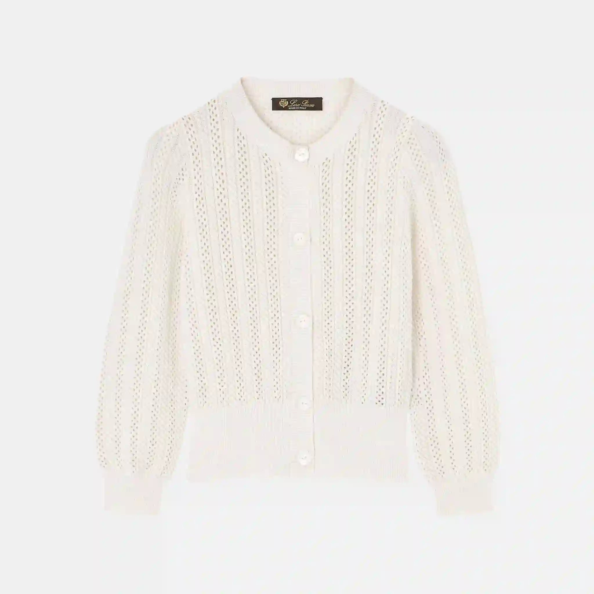 Loro Piana Kids Cherie Cardigan in Virgin Wool Silk Cashmere, Optical White, Front