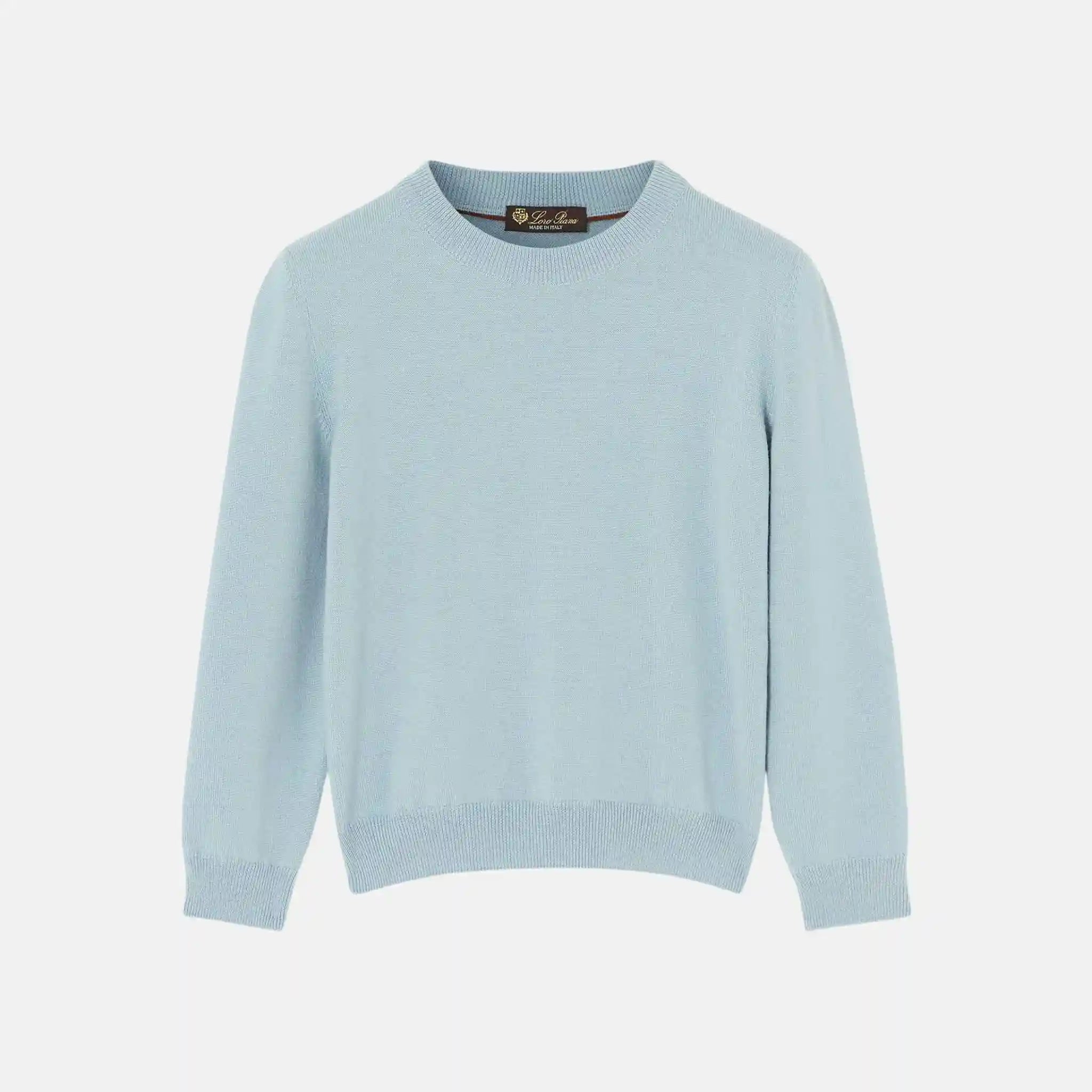 Loro Piana Kids Marvelous Crewneck Wish Wool, Zen Blue, Front