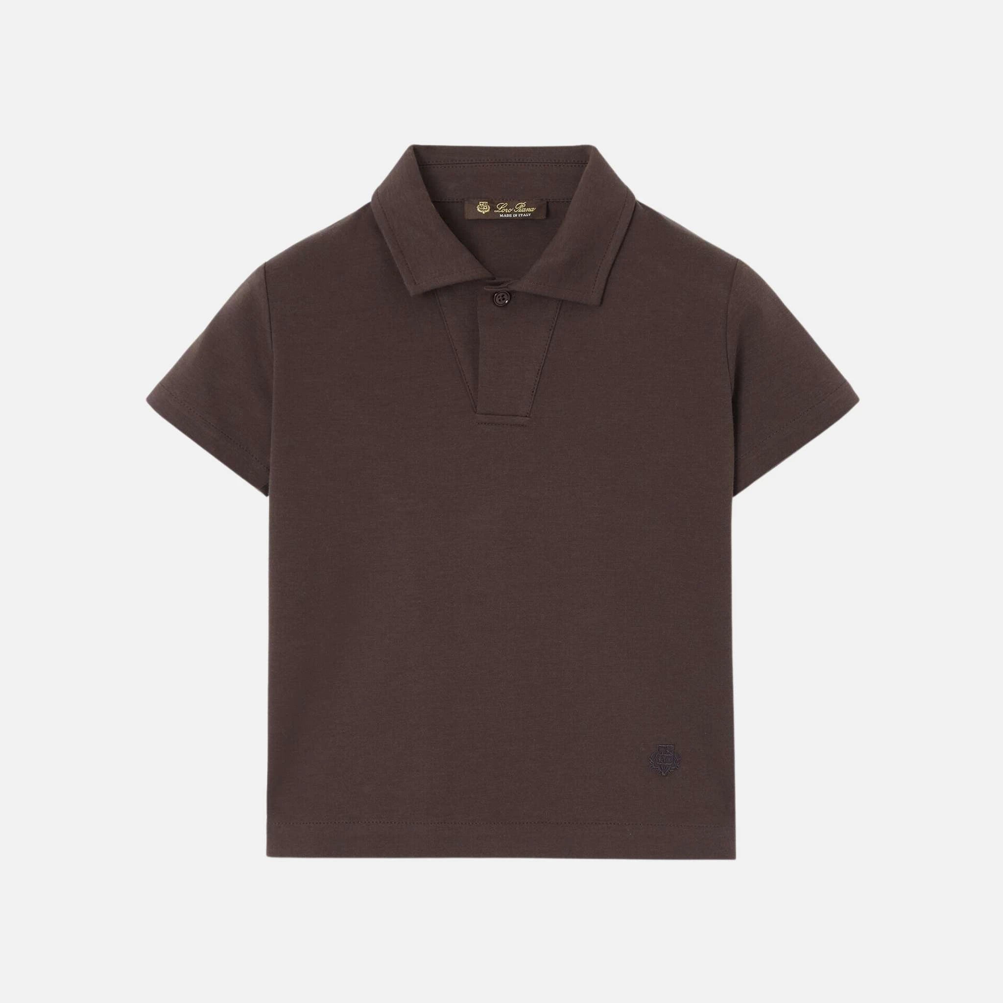 Loro Piana Kids My T Open Polo Shirt Cotton, Blacksesame, Front