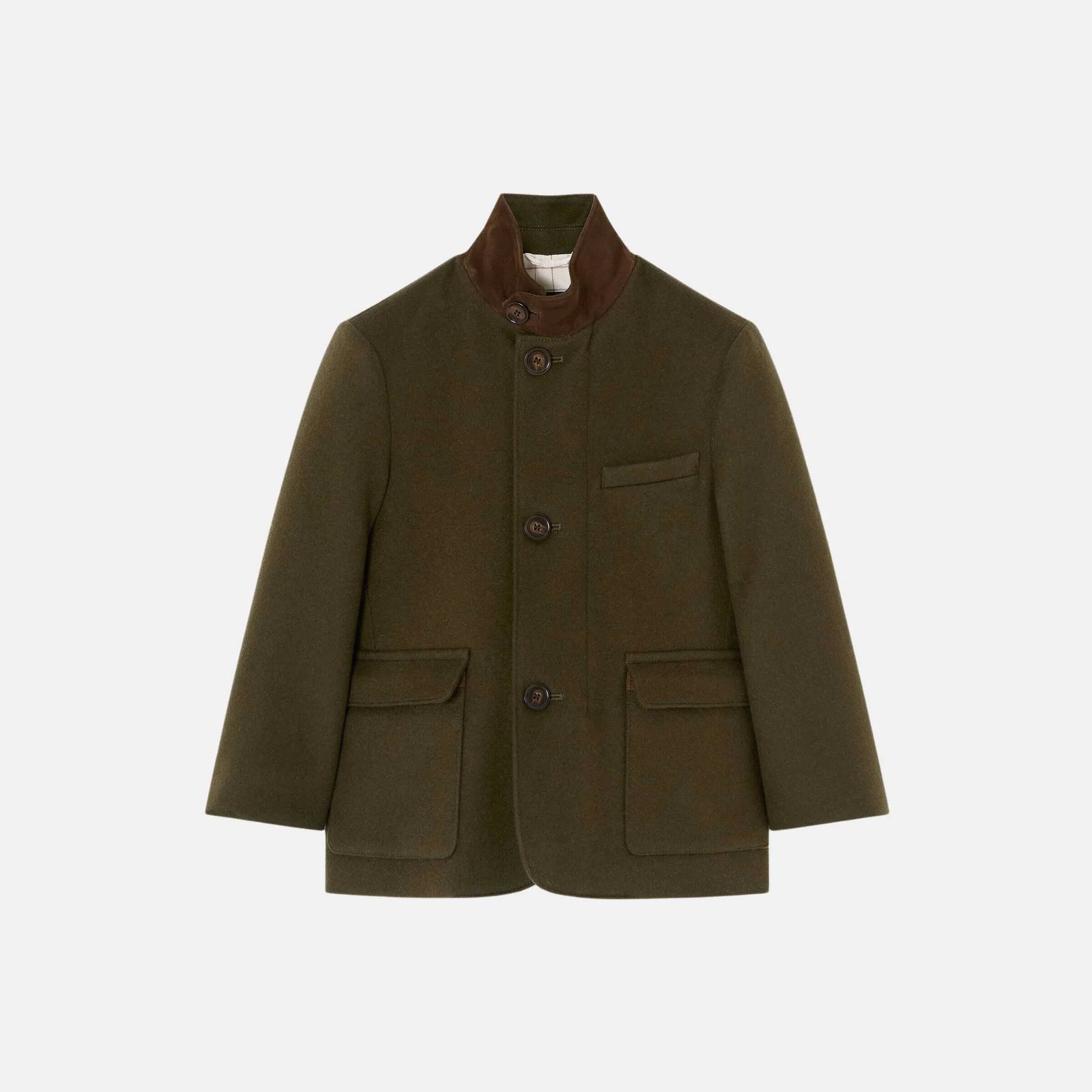 Loro Piana Kids Roadster Jacket in Cashmere, Drain Tree Forest, Front