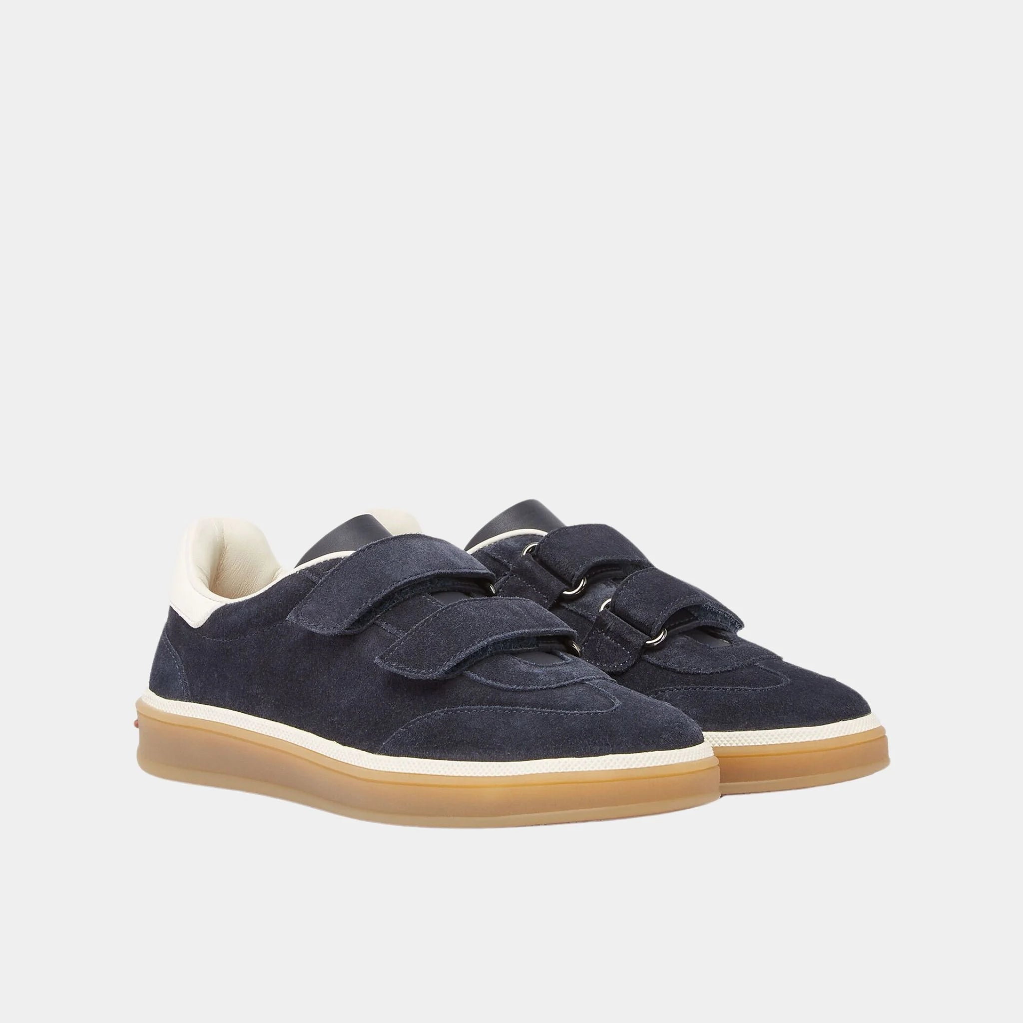 Loro Piana Kids Tennis Walk Sneakers Suede Calf Split, Navy Blue, Front