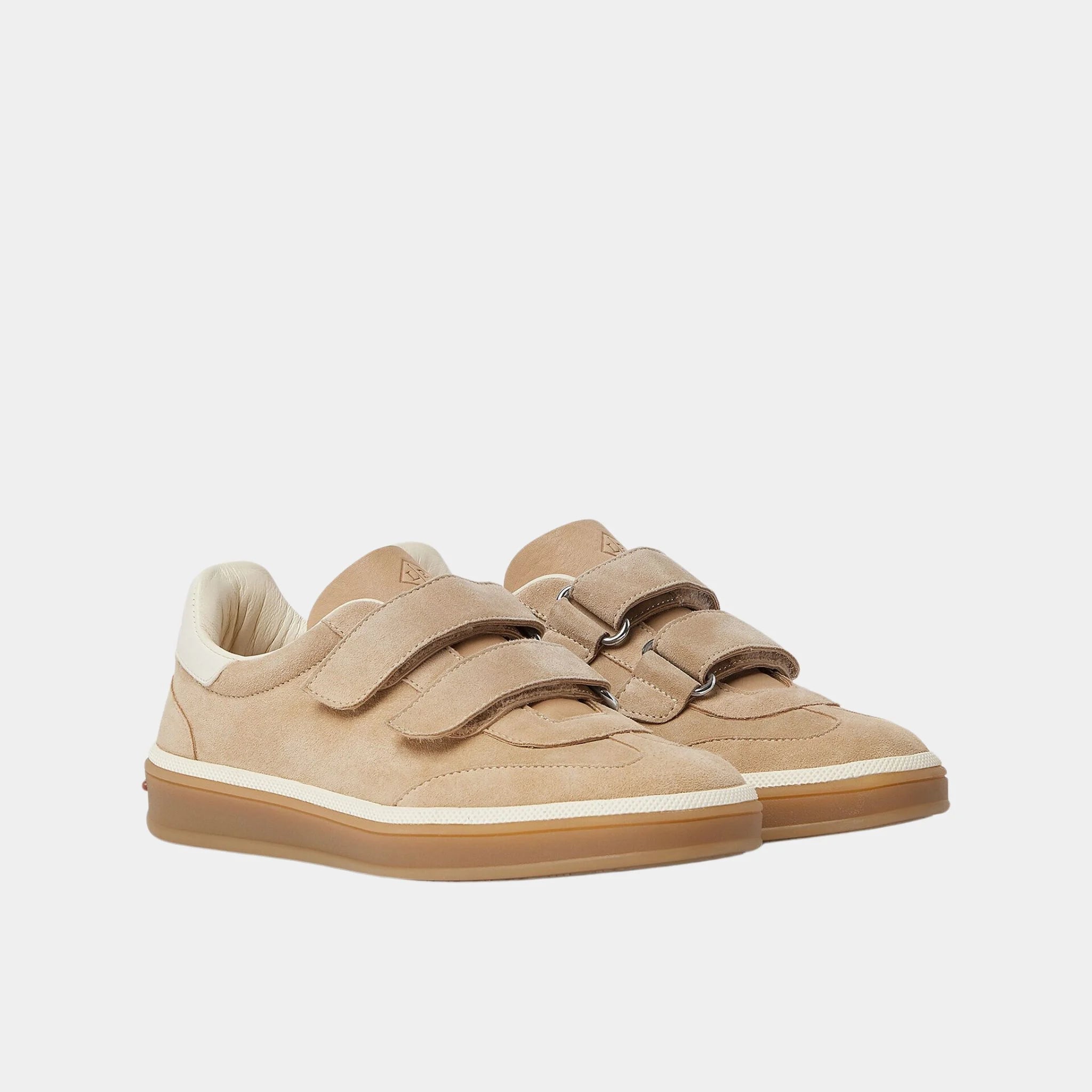 Loro Piana Kids Tennis Walk Sneakers Suede Calf Split, Windy Dunes, Front