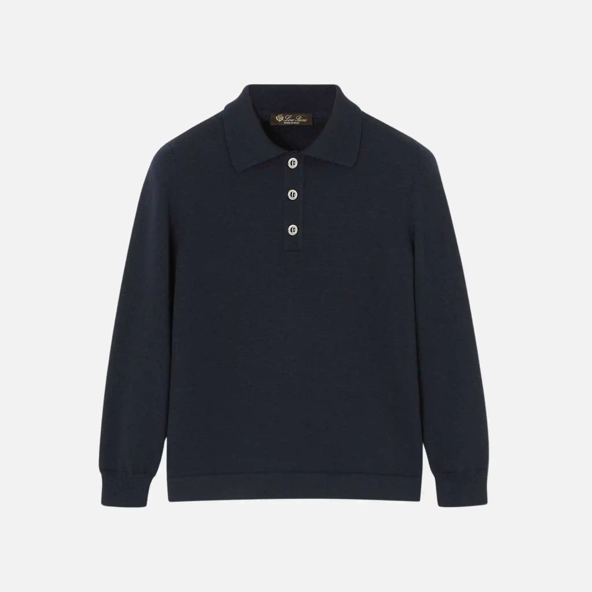 Loro Piana Kids Wonderland Polo Jumper in Wish Wool, Navy Blue