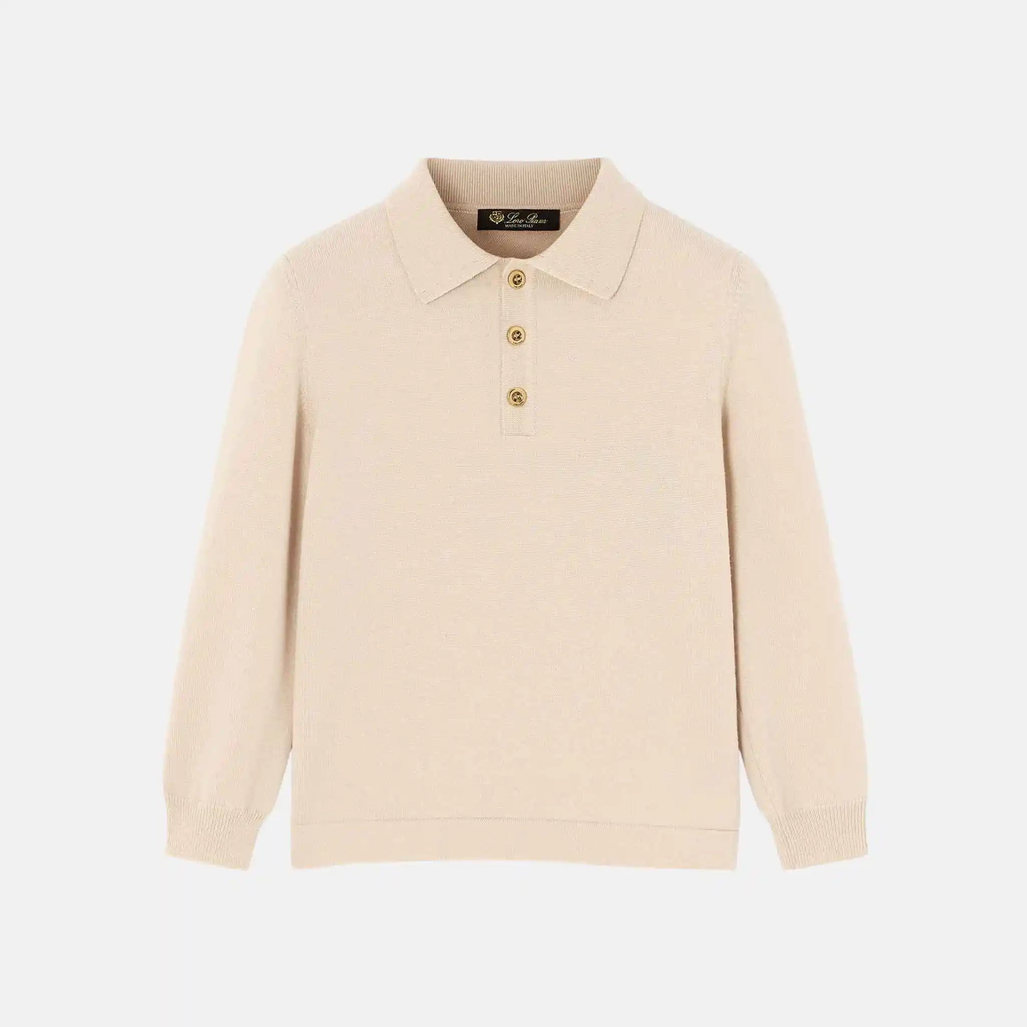 Loro Piana Kids Wonderland Polo Jumper in Wish Wool, Willow Beige