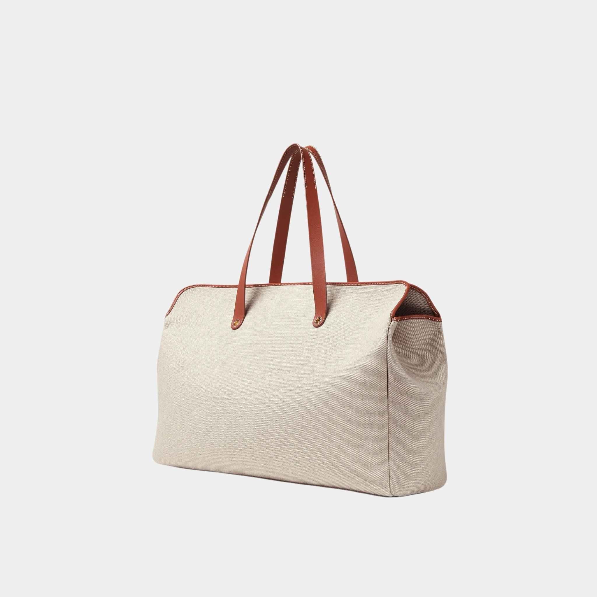 Loro Piana Laguna Shopper Bag Cotton-Linen And Calfskin, Papyrus, Kummel, Deep Kummel, Back