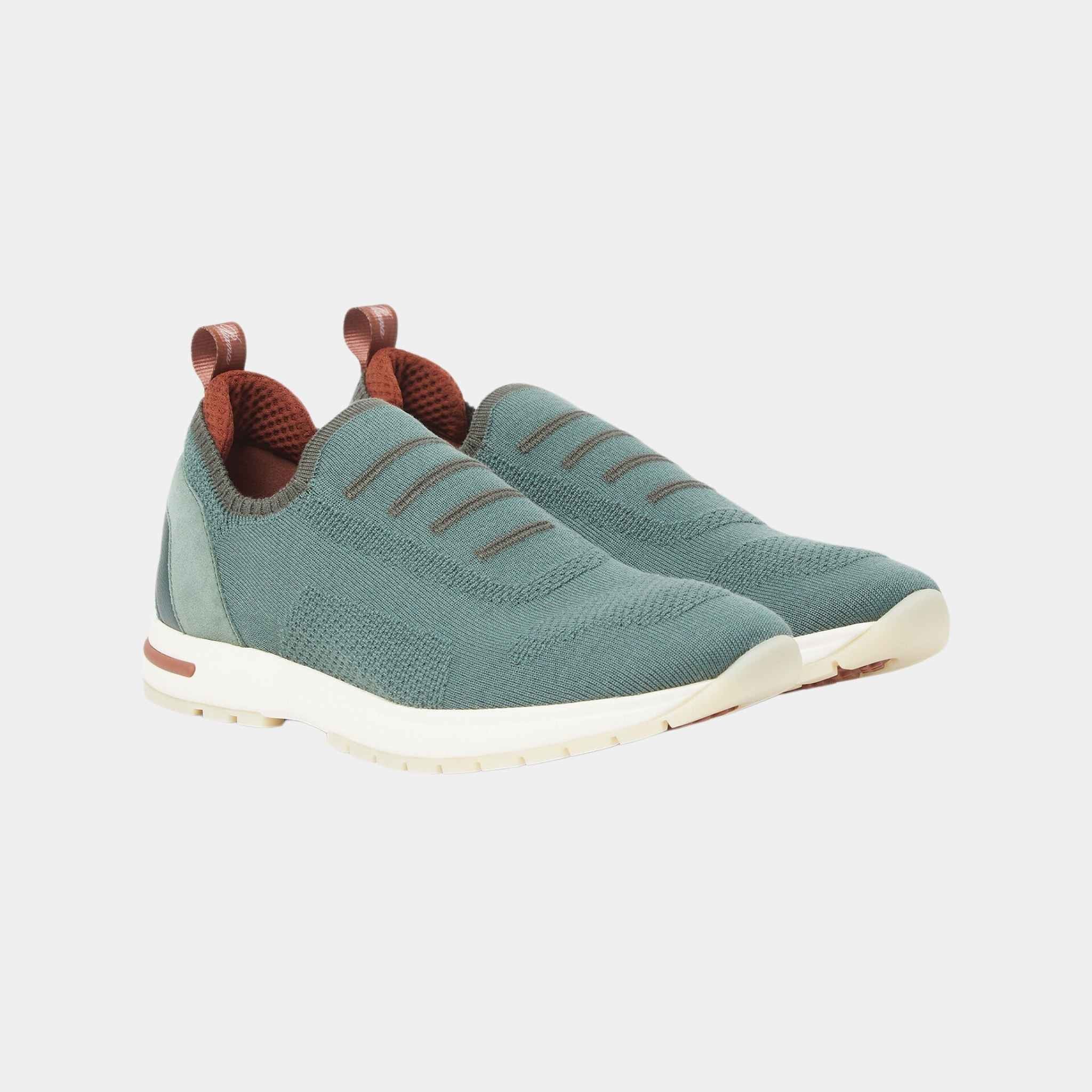 Loro Piana 360 LP Flexy Walk Sneakers With Kummel Colored Eyelets, Green Lagoon, Front