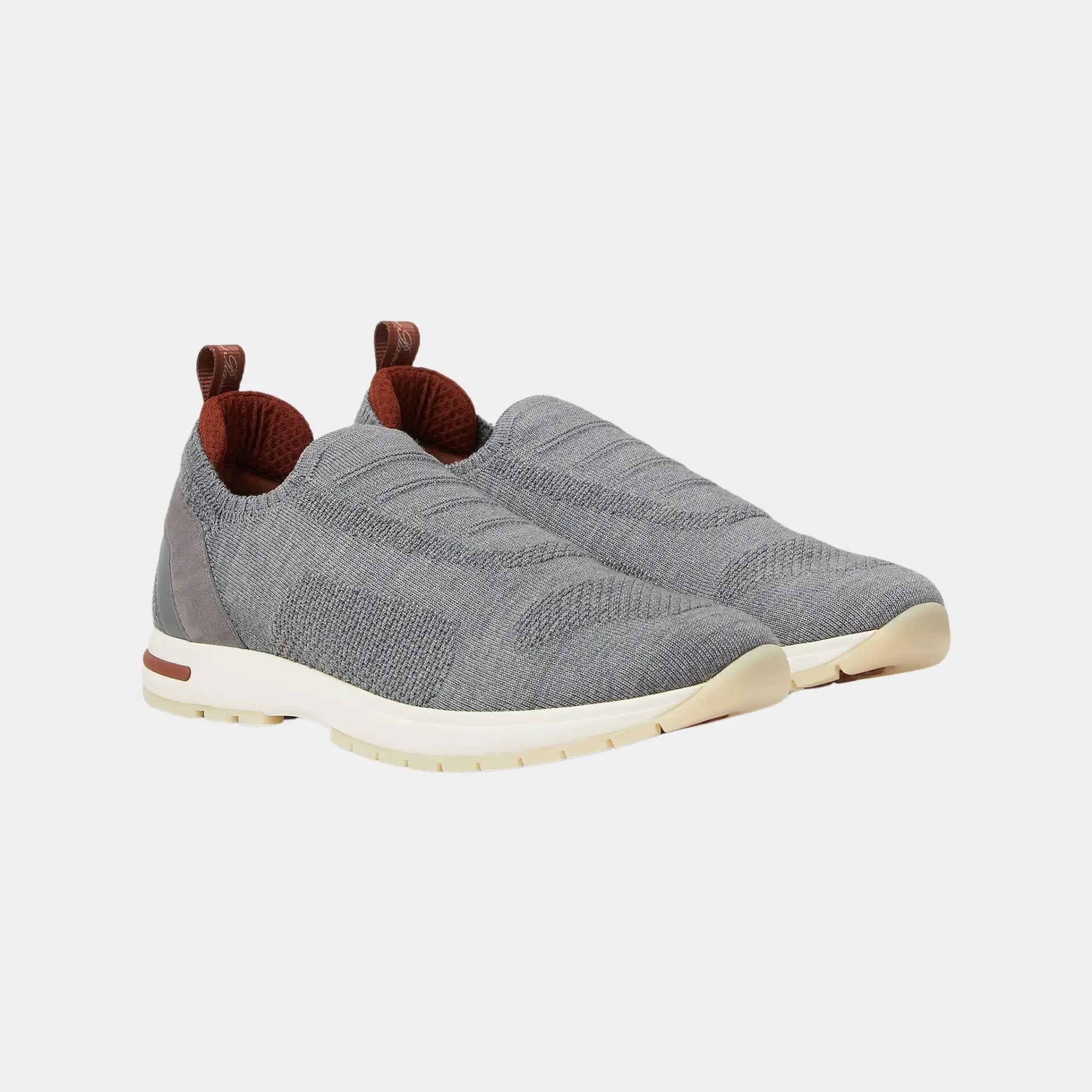 Loro Piana 360 LP Flexy Walk Sneakers With Kummel Colored Eyelets, Solid Flannel Gray, Front