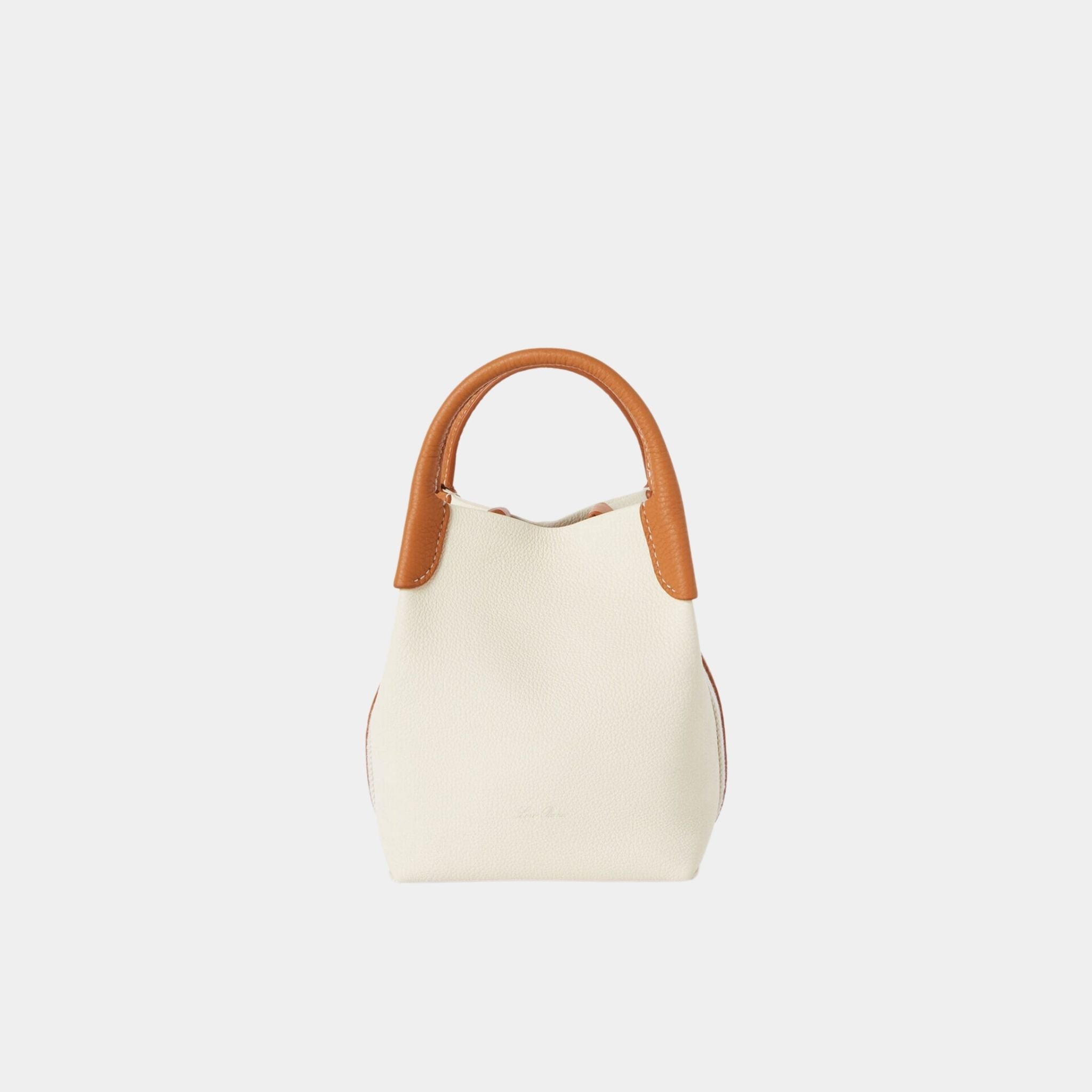 Loro Piana Micro Bale Bag Calfskin, Whisper White, Wheat Bran, Front