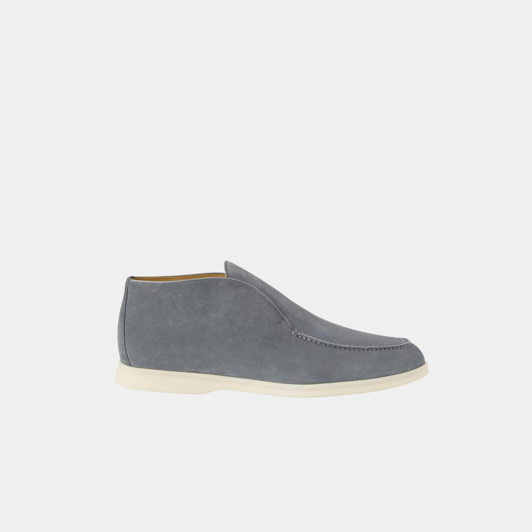 Loro Piana Open Walk Ankle Boots Suede, Frozen Blue, Side