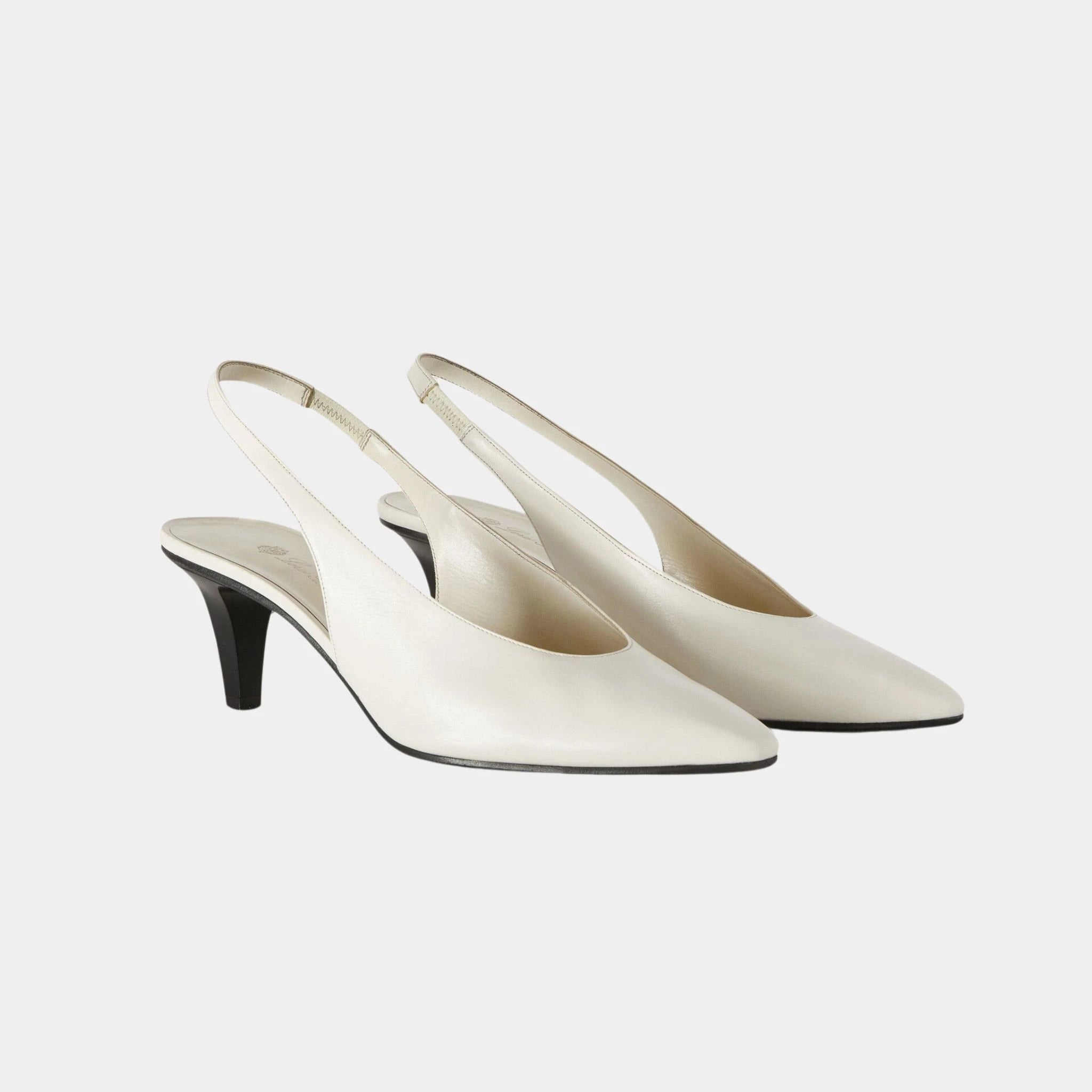 Loro Piana Rebecca Slingback in Calfskin, Light White Milk, Front