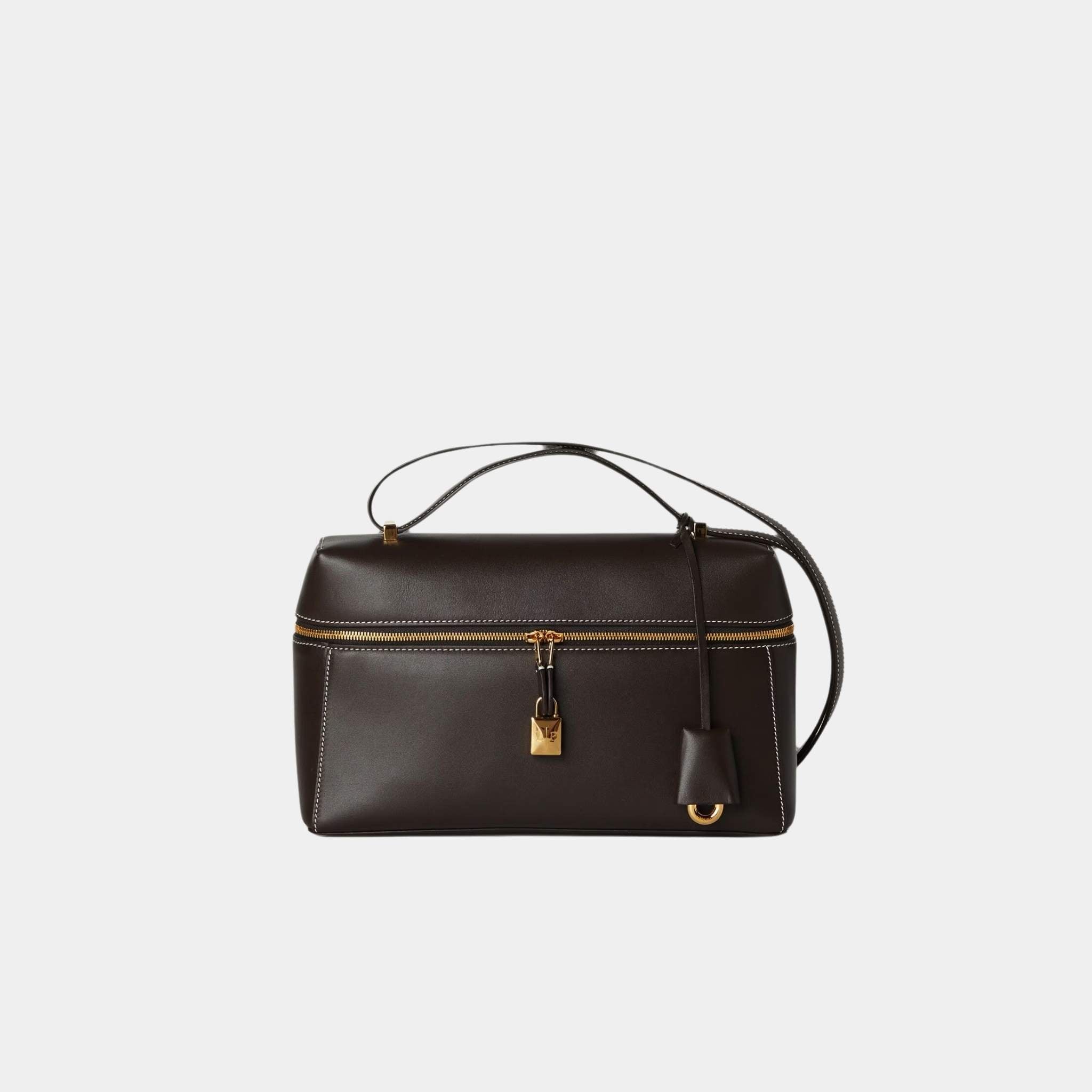 Loro Piana Extra Bag L27 In Smooth Calfskin, Dark Chocolate Licorice, Front