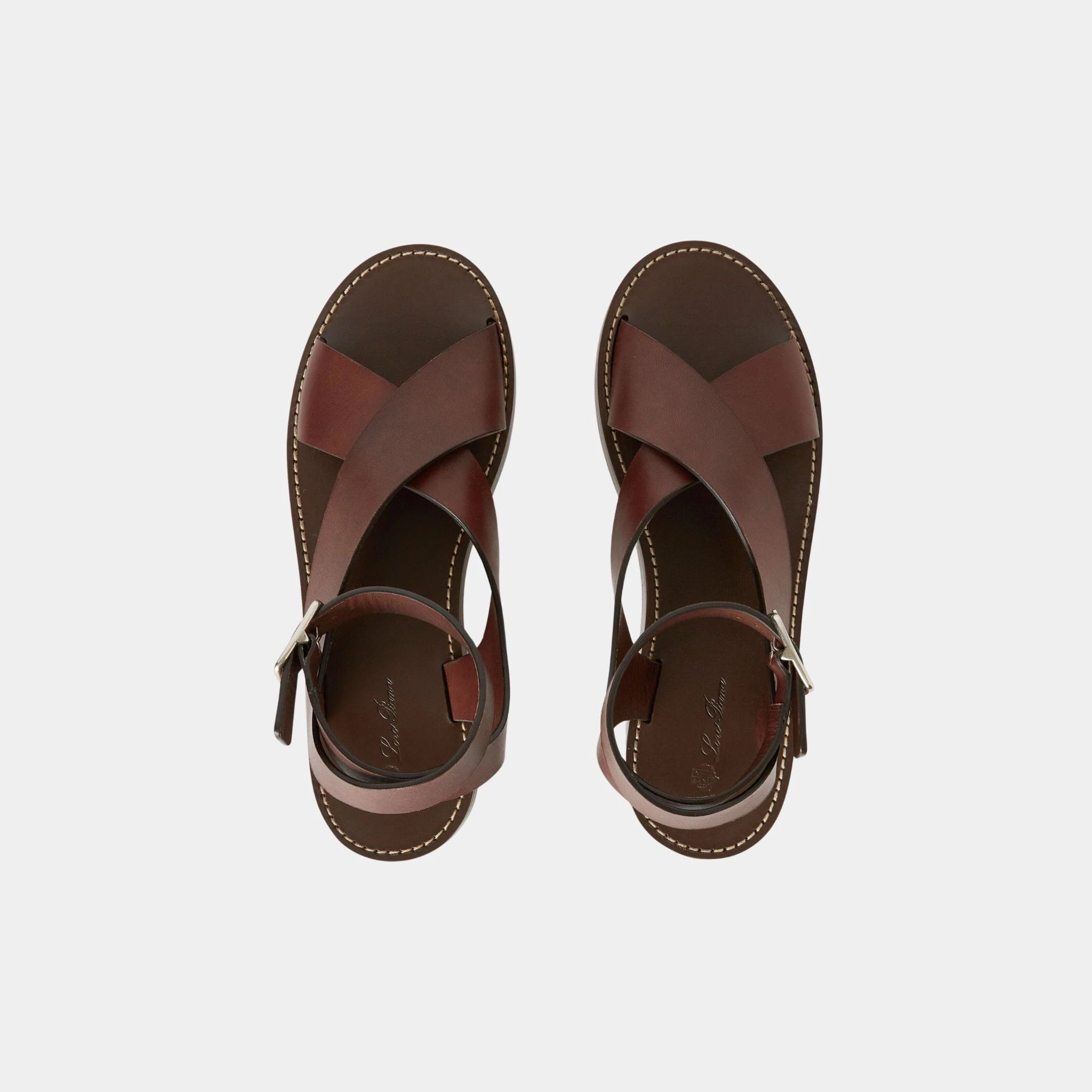 Loro Piana Sumie Sandal in Calfskin, Chocolate, Top
