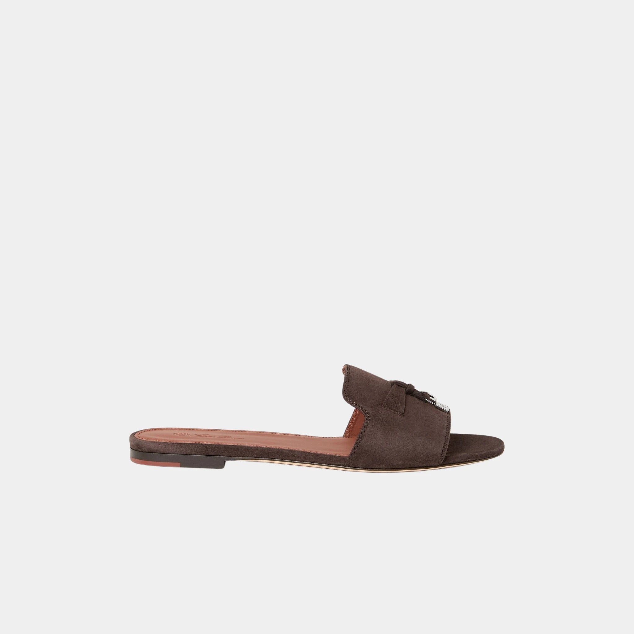 Loro Piana Summer Charms Sandal Flat In Suede Goatskin, Colour Pecora Nera, Side