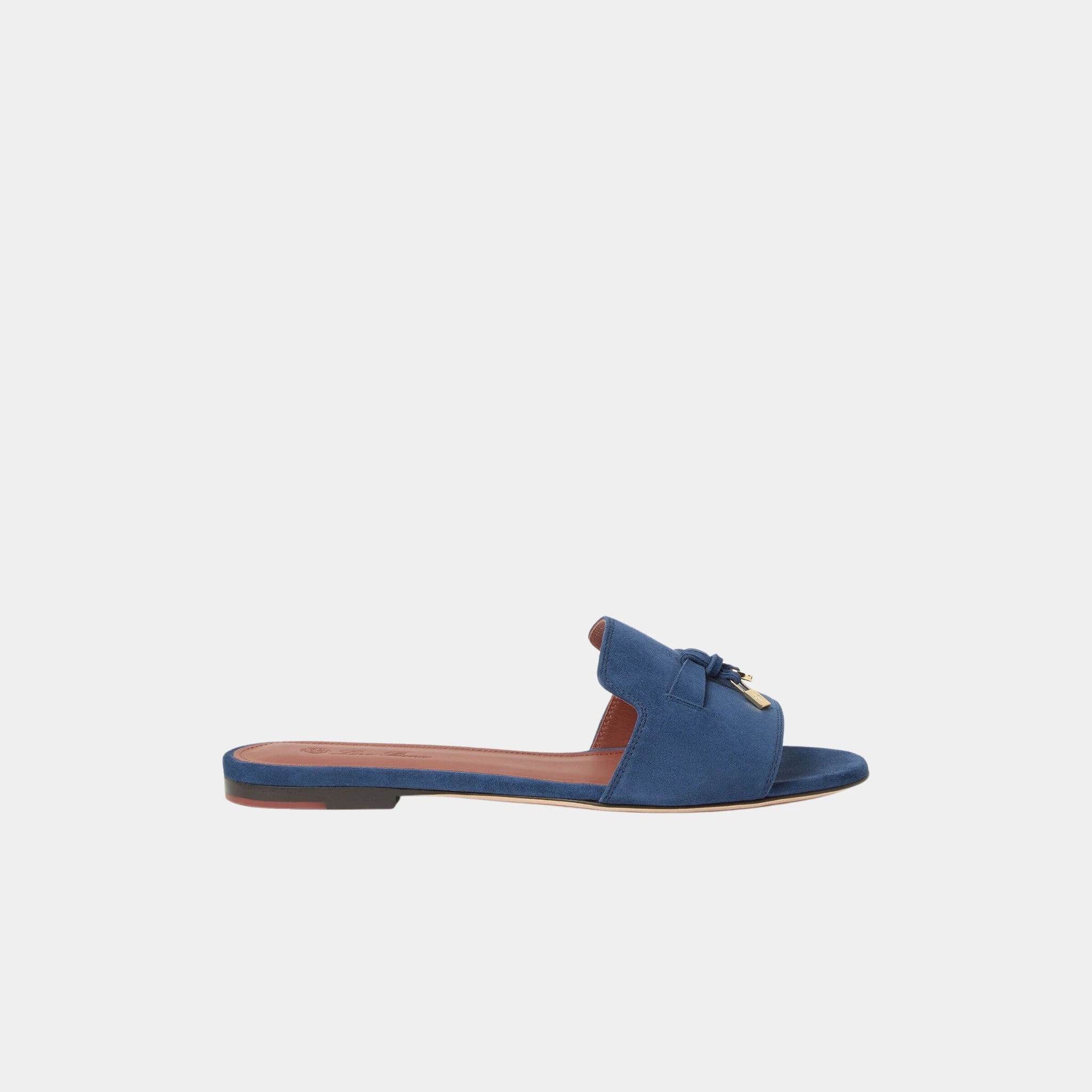 Loro Piana Summer Charms Sandal Flat In Suede Goatskin, Ocean Heart, Side