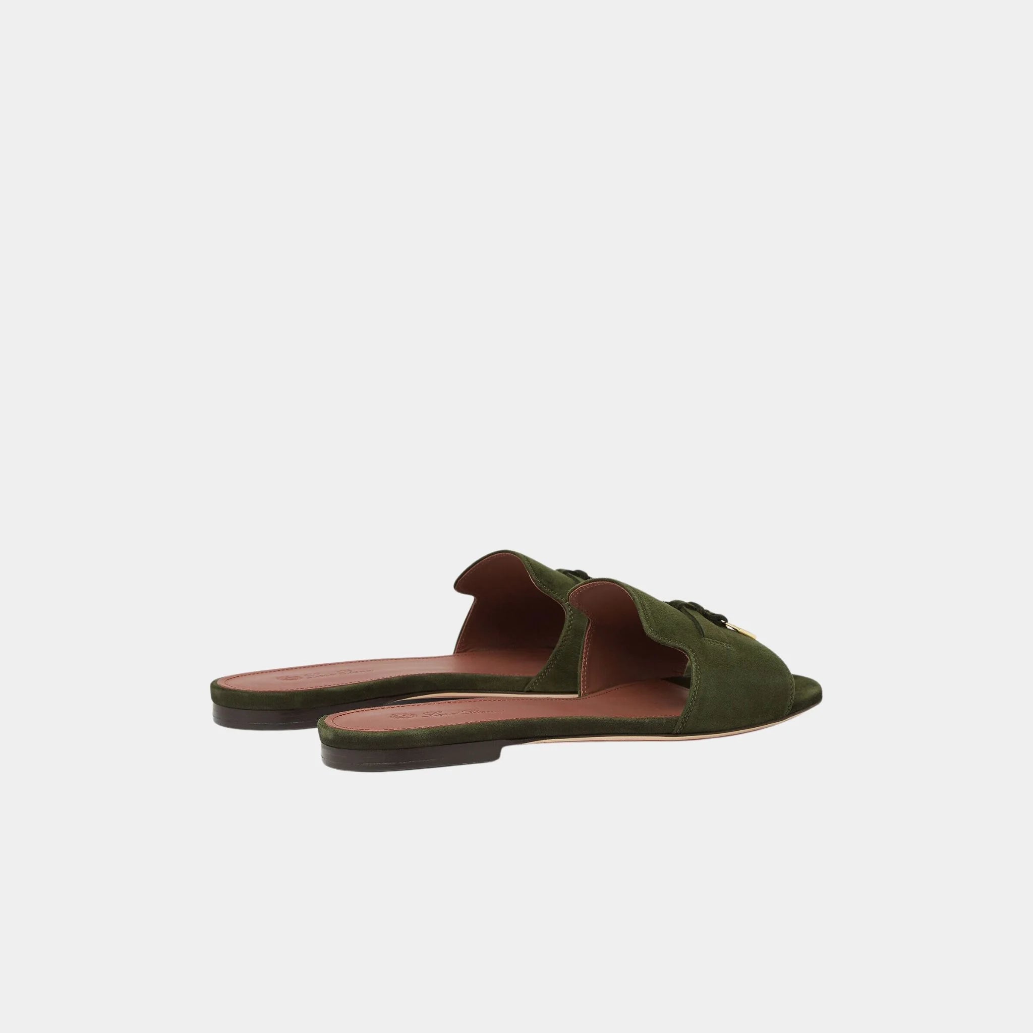 Loro Piana Summer Charms Sandal Flat In Suede Goatskin, Ribbon Green, Back