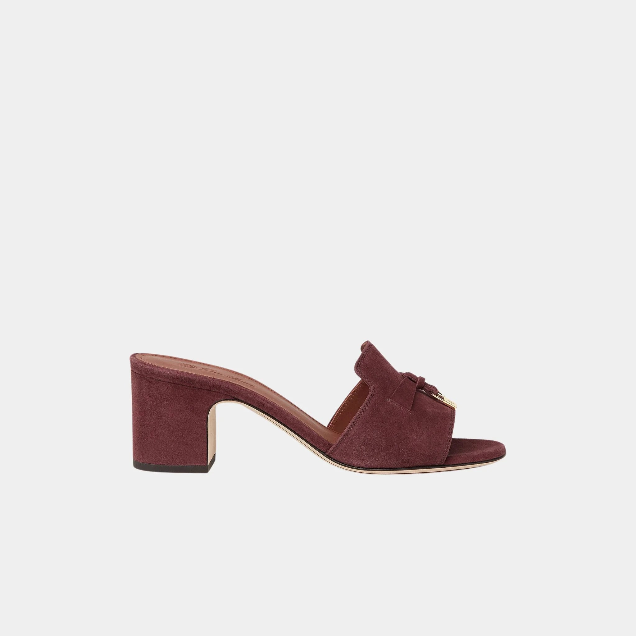 Loro Piana Summer Charms Heel Sandal Suede Goatskin, Oxblood, Side