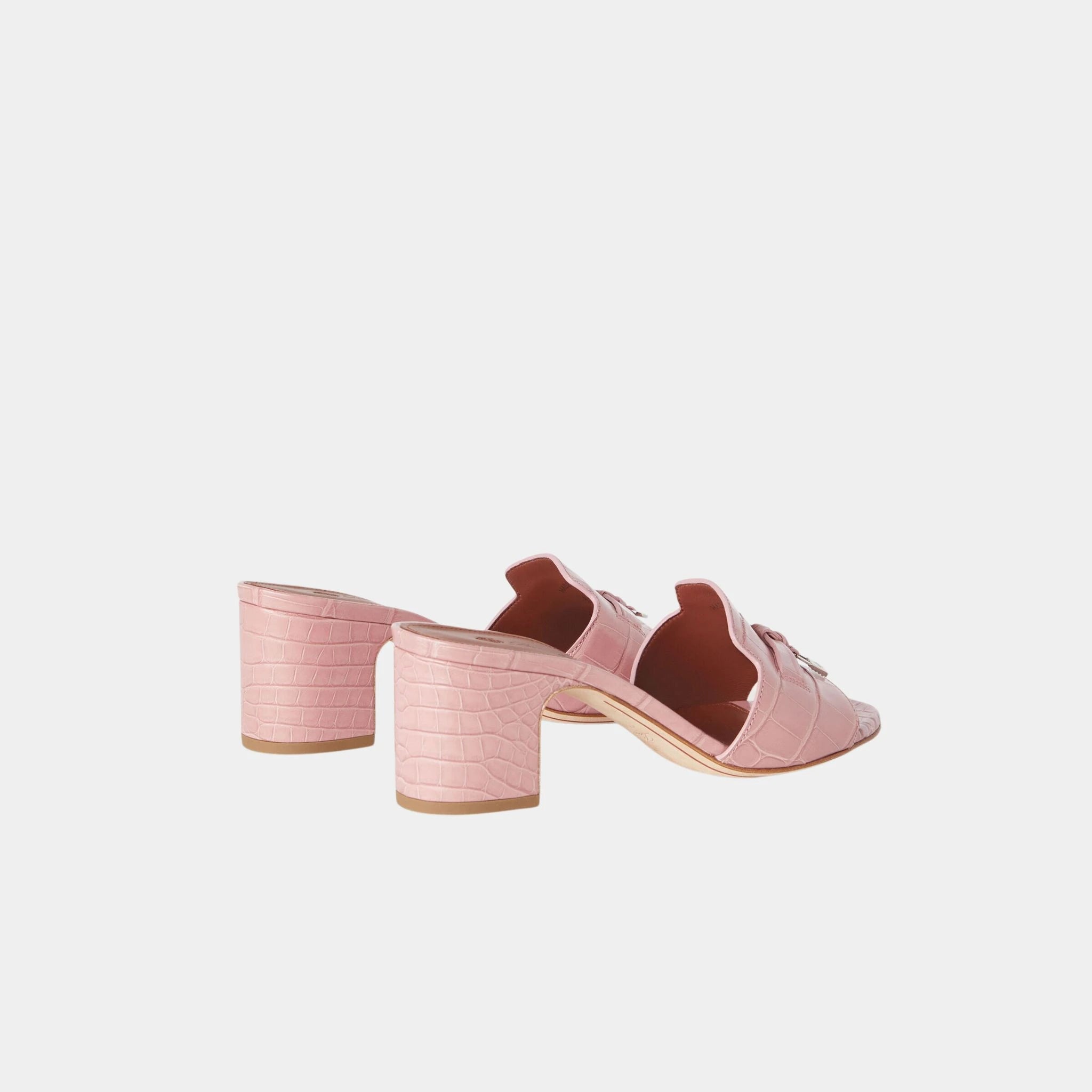 Loro Piana Summer Charms Heeled Sandal in Alligator Leather, Noisette Rose, Back