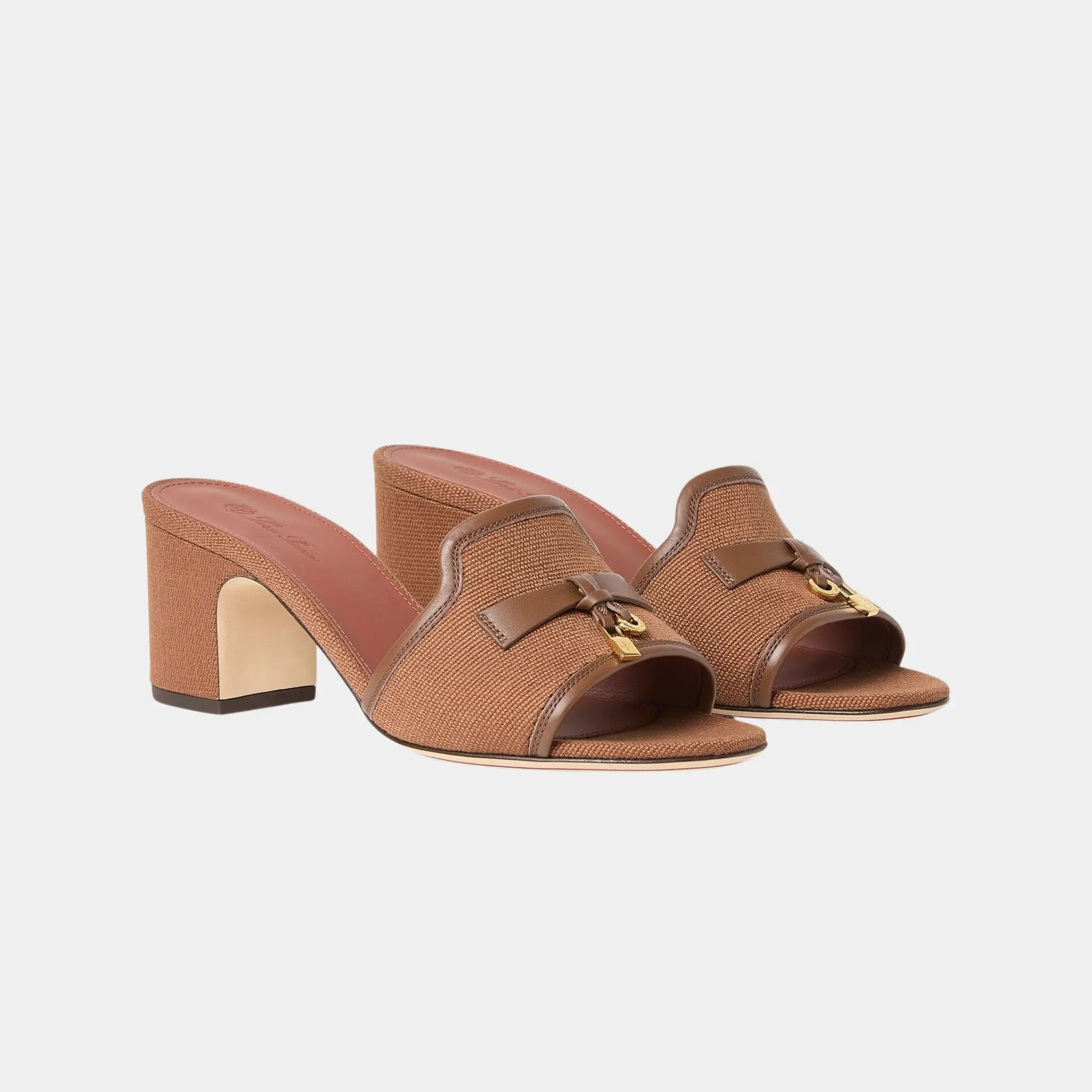 Loro Piana Summer Charms Heeled Sandal in Cotton, Colour Vicuna, Front